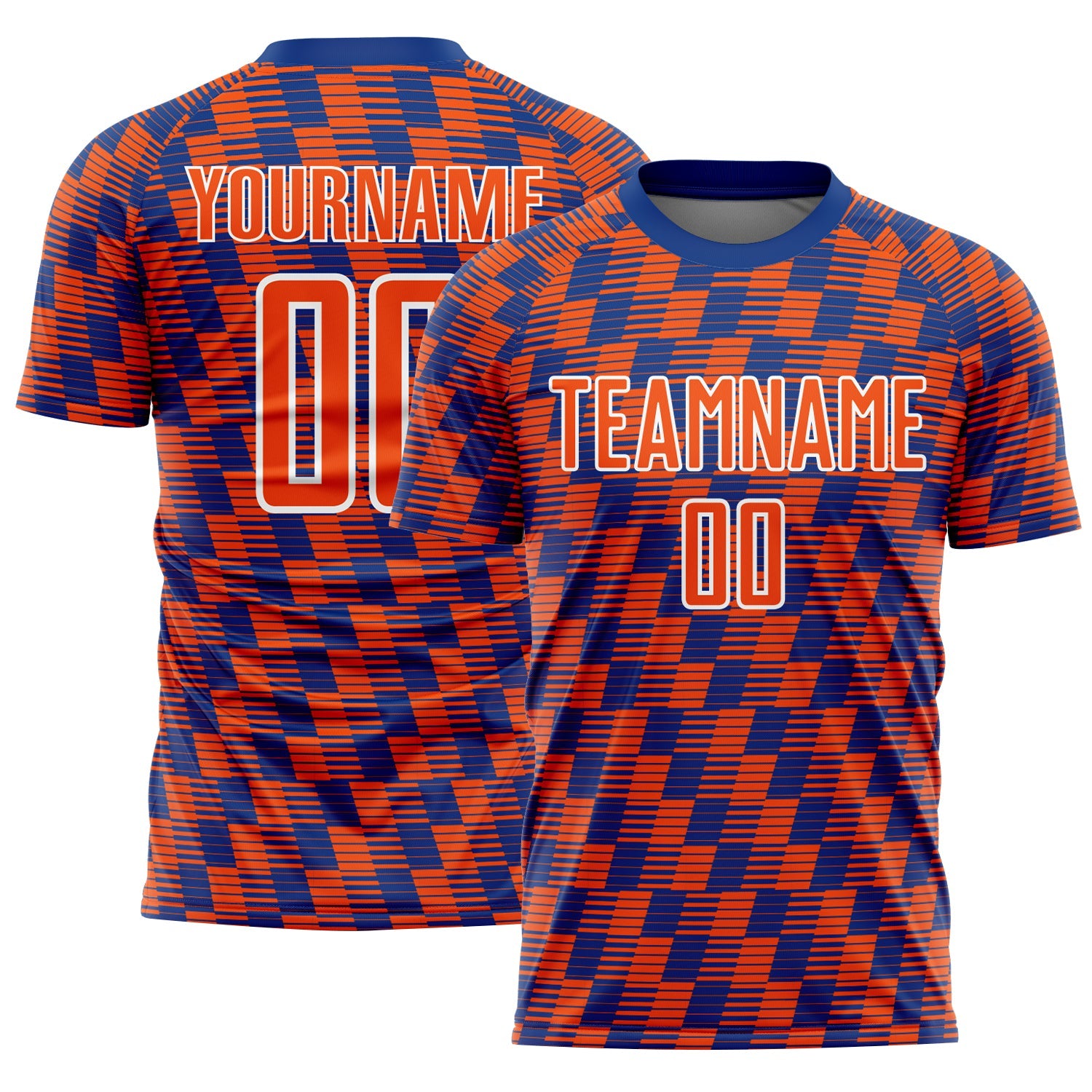 Custom Royal Orange-White Line Sublimation Soccer Uniform Jersey - Main View