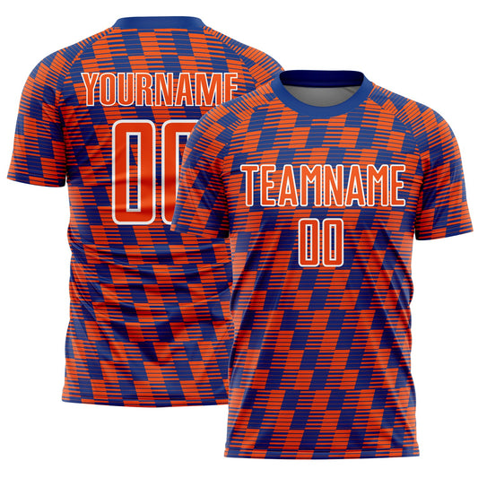 Custom Royal Orange-White Line Sublimation Soccer Uniform Jersey - Main View