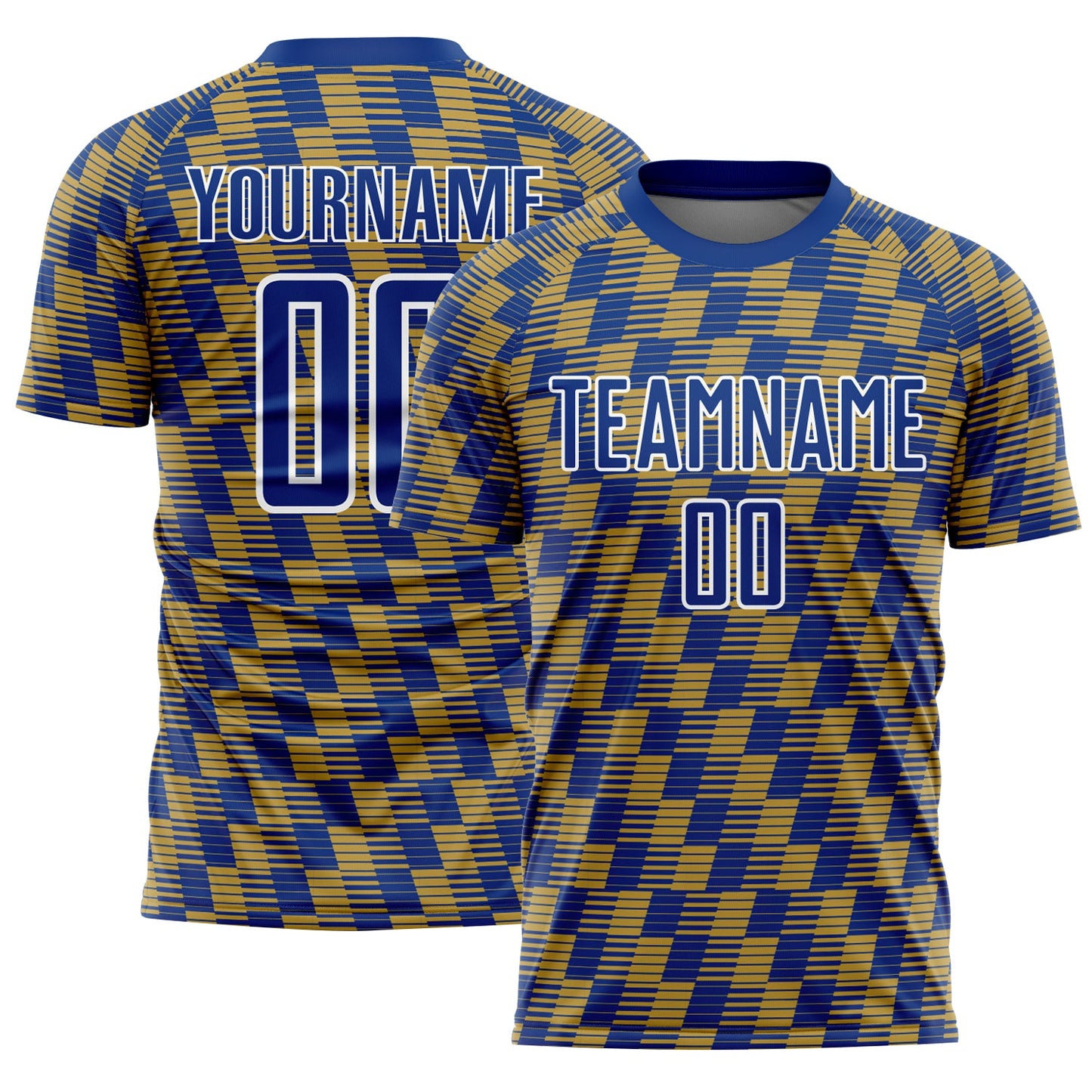 Custom Royal Old Gold-White Line Sublimation Soccer Uniform Jersey - Main View