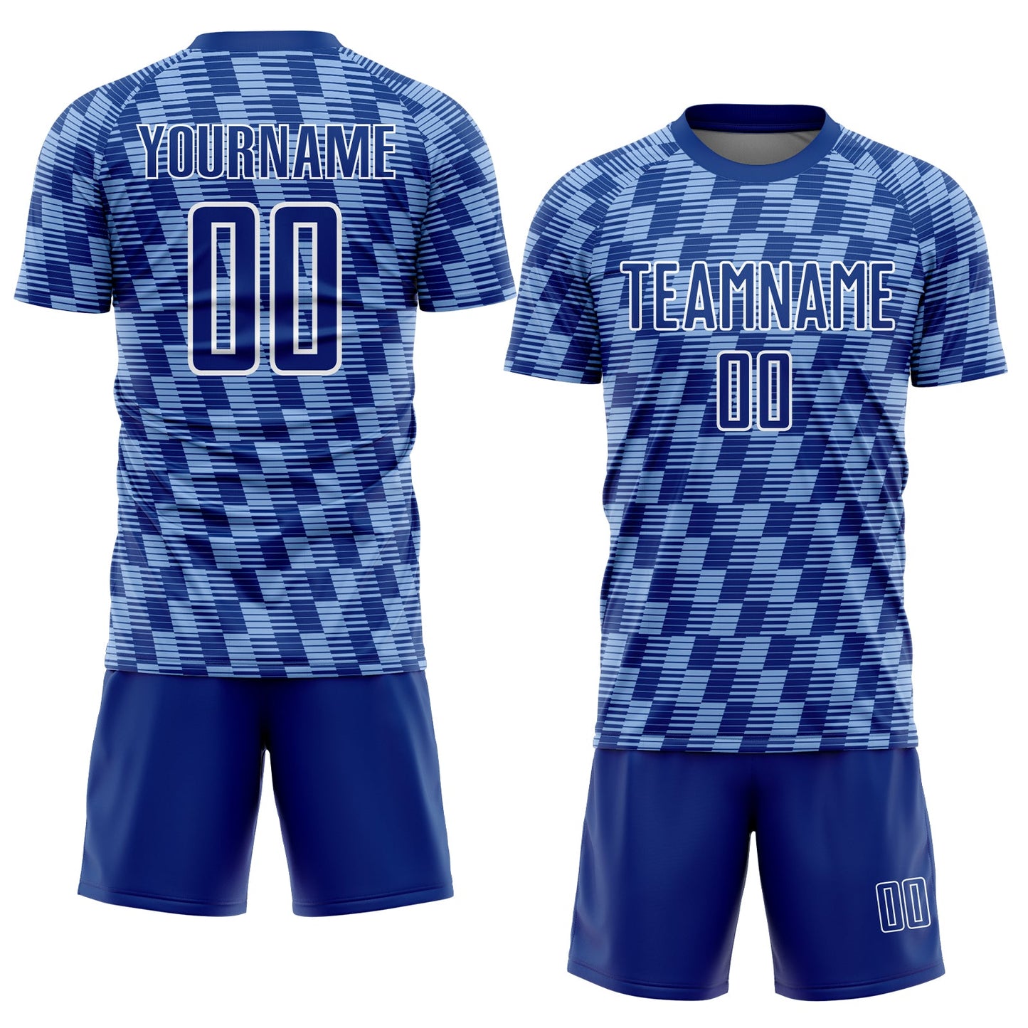 Custom Royal Light Blue-White Line Sublimation Soccer Uniform Jersey view 2