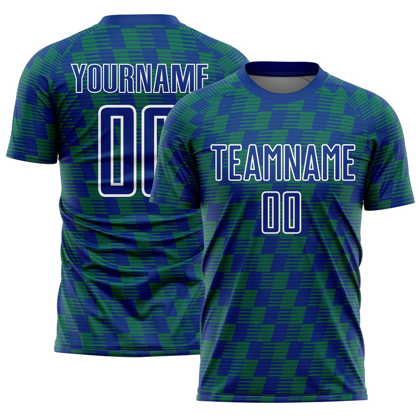 Custom Royal Kelly Green-White Line Sublimation Soccer Uniform Jersey - Main View