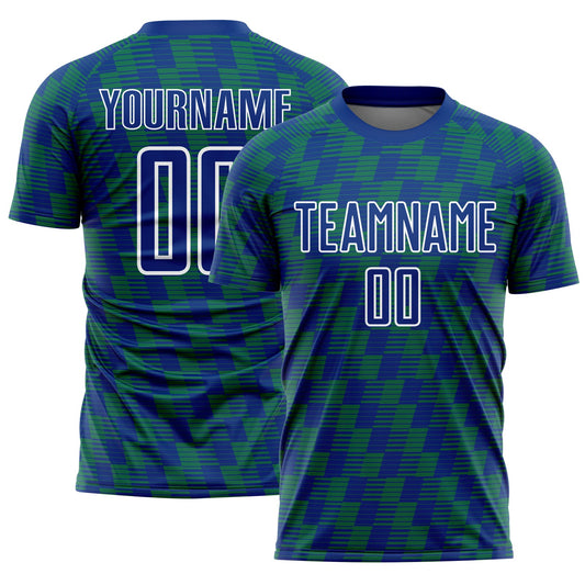 Custom Royal Kelly Green-White Line Sublimation Soccer Uniform Jersey - Main View