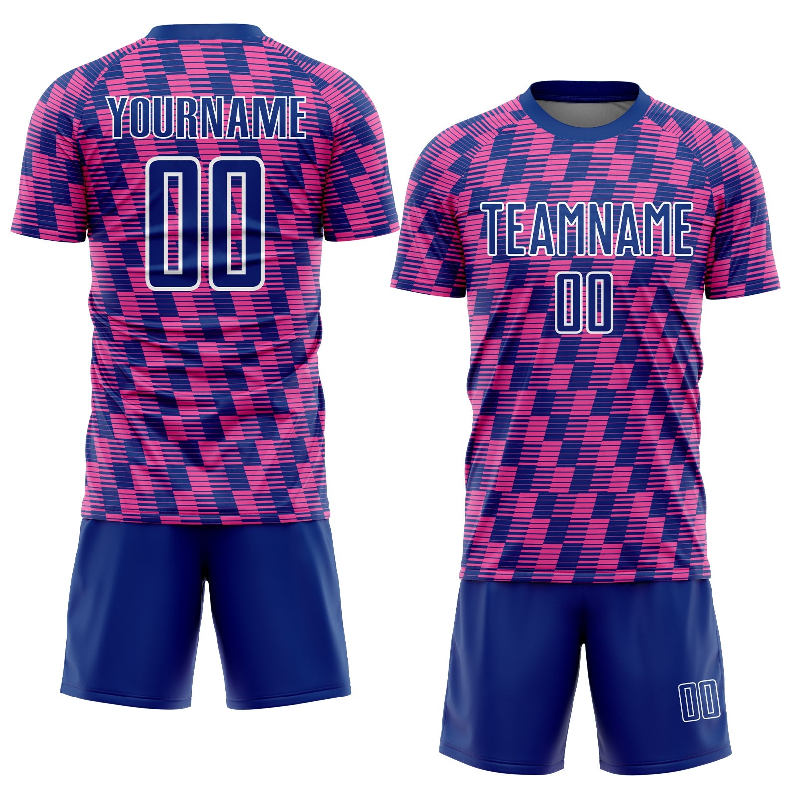 Custom Royal Pink-White Line Sublimation Soccer Uniform Jersey view 2