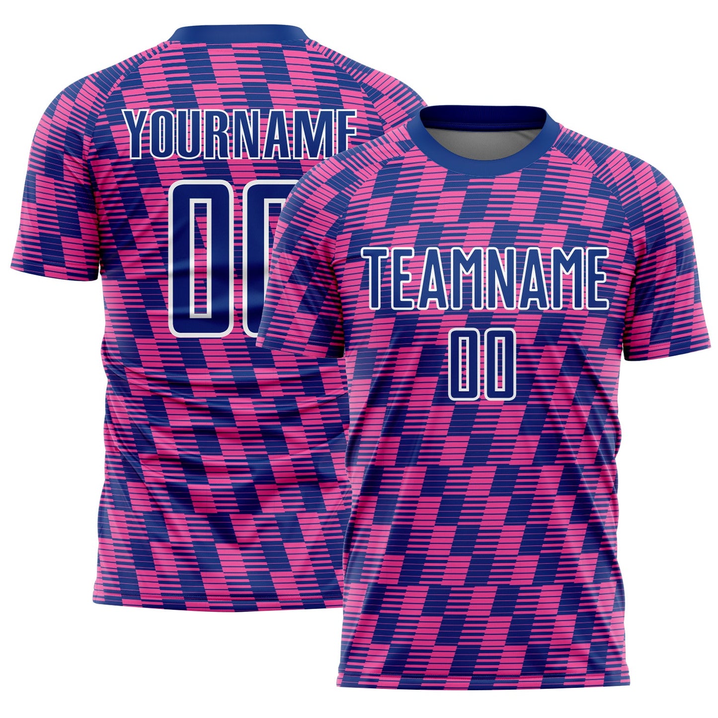 Custom Royal Pink-White Line Sublimation Soccer Uniform Jersey - Main View