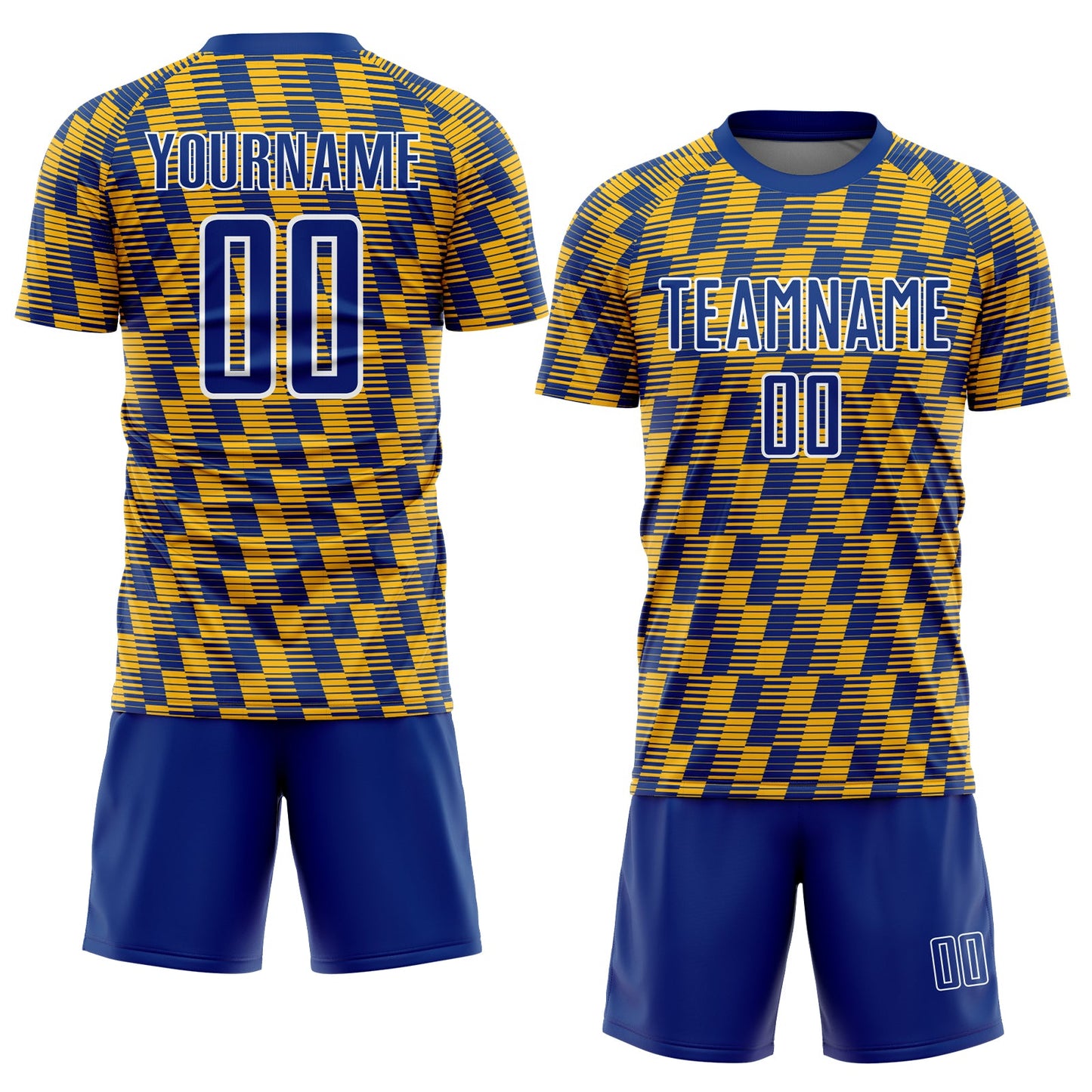 Custom Royal Gold-White Line Sublimation Soccer Uniform Jersey view 2