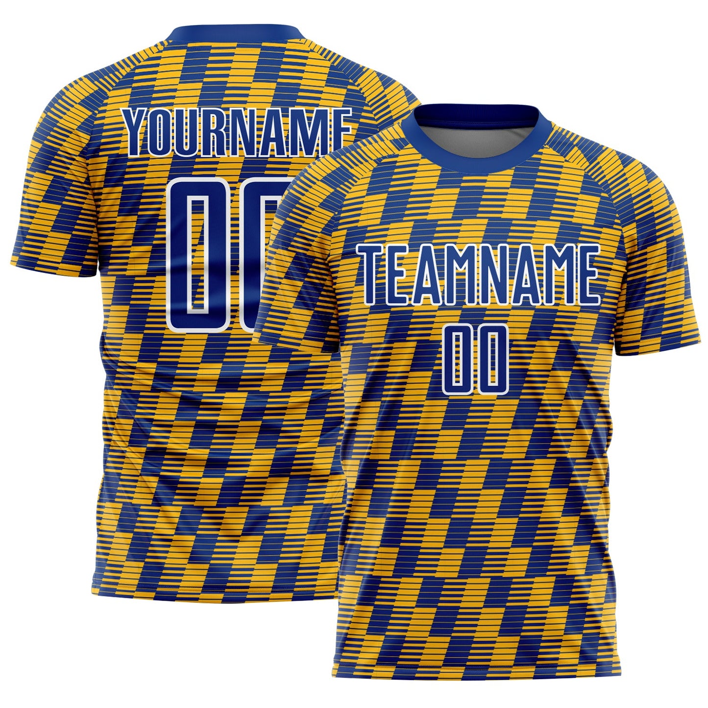 Custom Royal Gold-White Line Sublimation Soccer Uniform Jersey - Main View