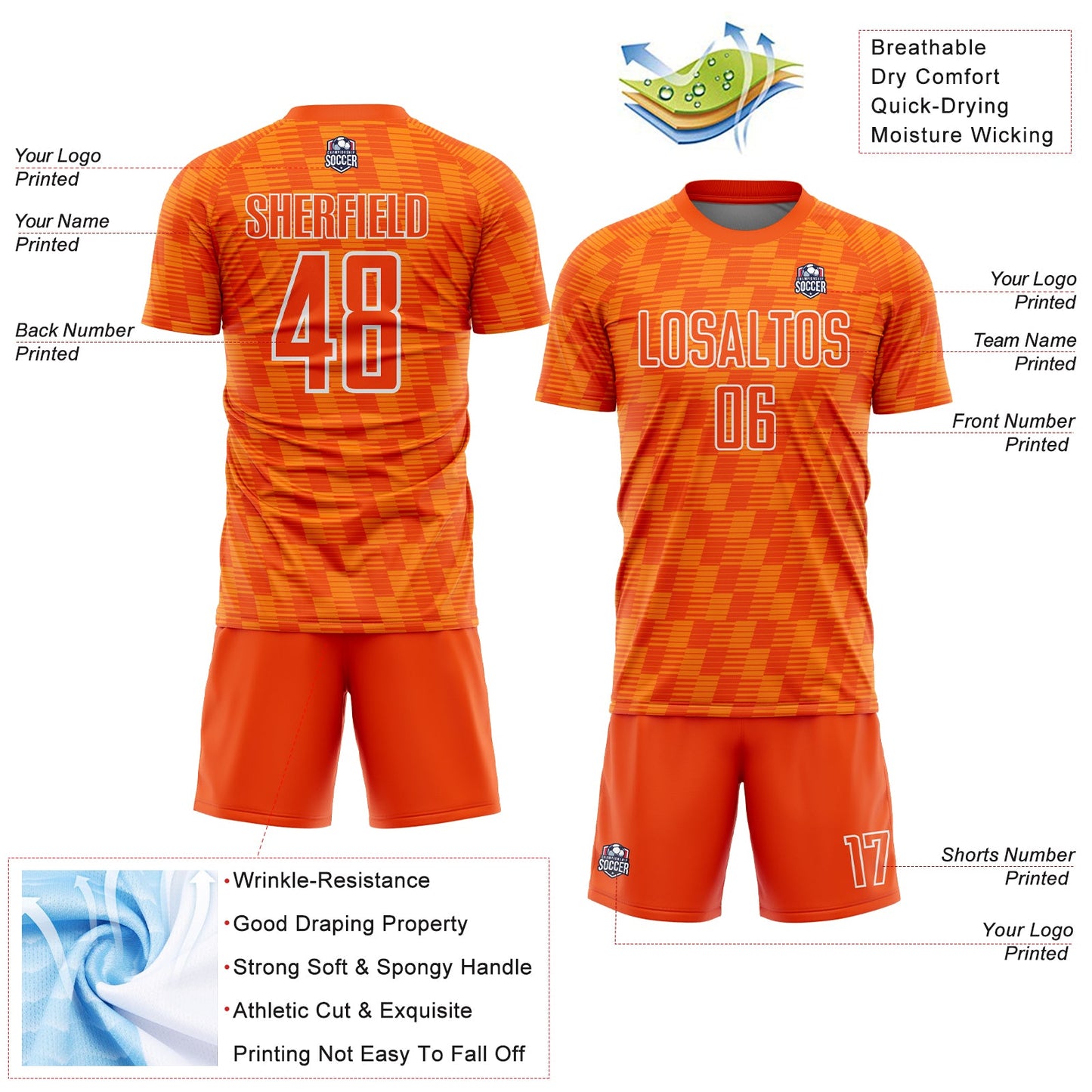Custom Orange Bay Orange-White Line Sublimation Soccer Uniform Jersey view 4