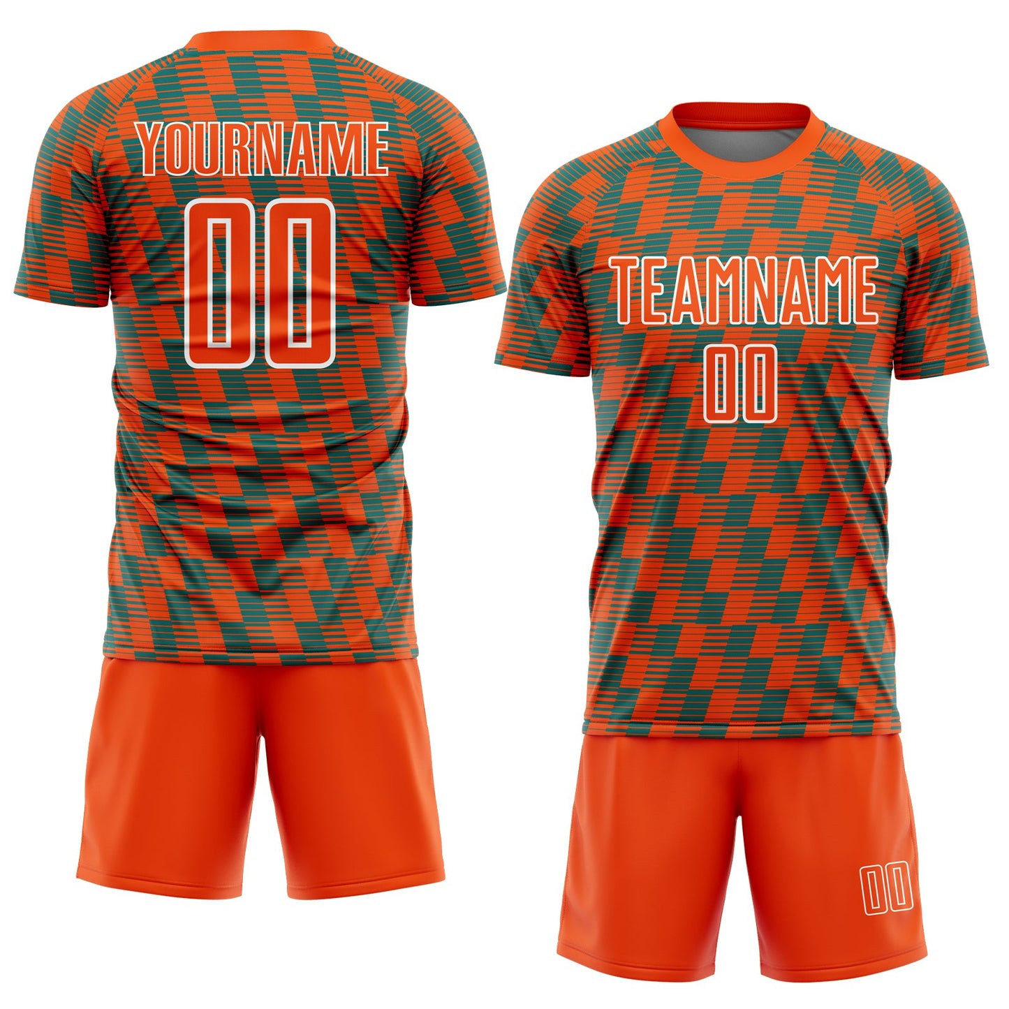 Custom Orange Teal-White Line Sublimation Soccer Uniform Jersey view 2