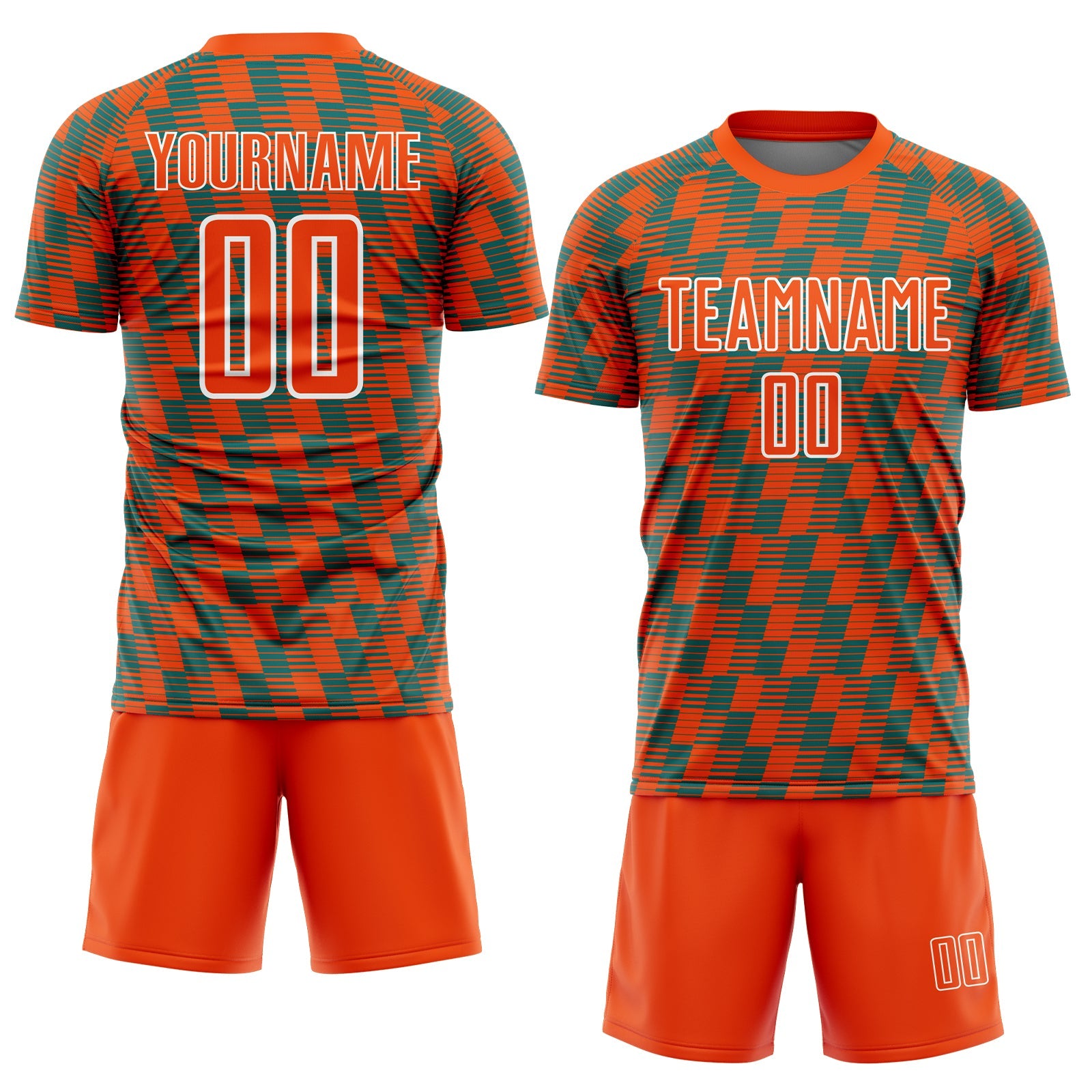 Custom Orange Teal-White Line Sublimation Soccer Uniform Jersey view 2