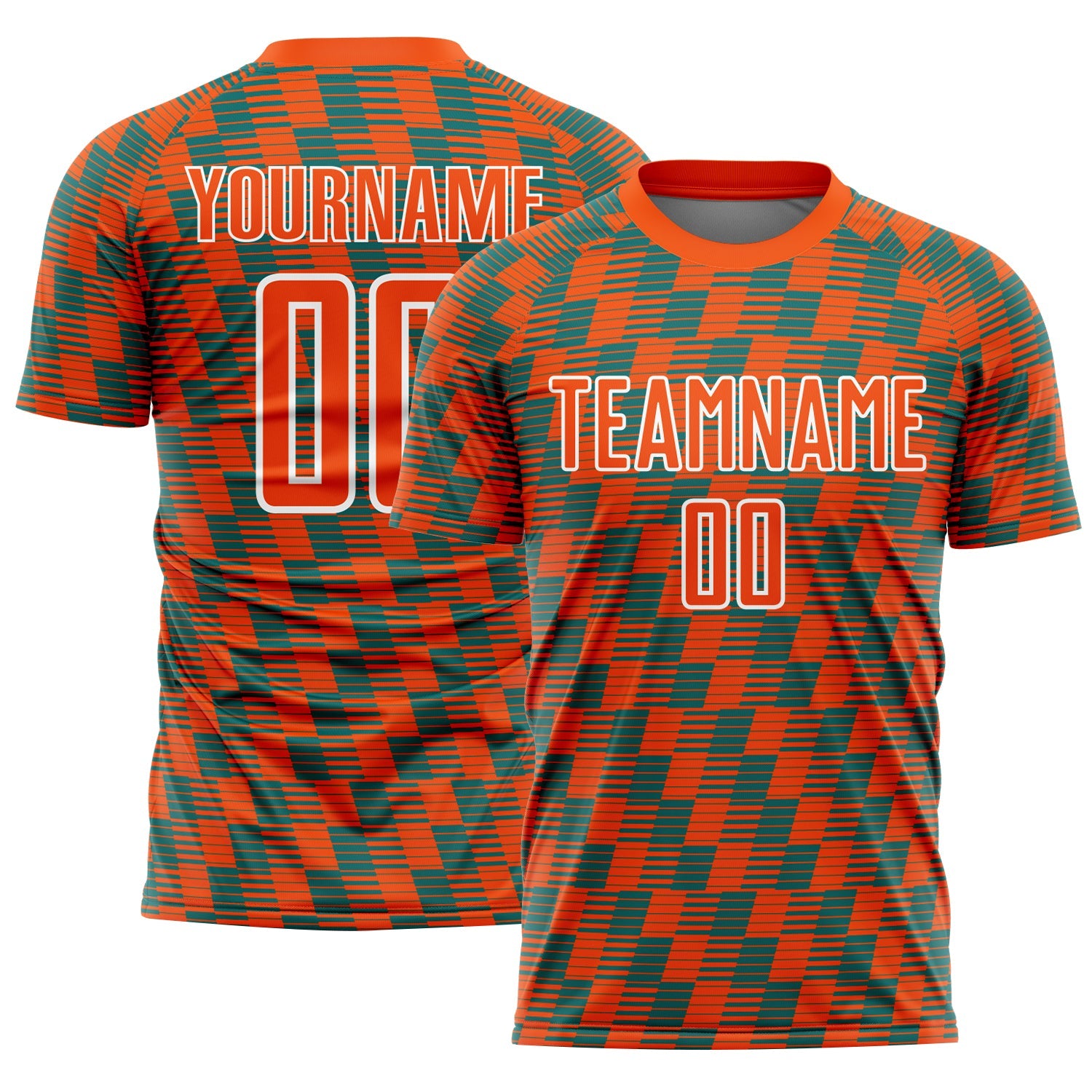 Custom Orange Teal-White Line Sublimation Soccer Uniform Jersey - Main View