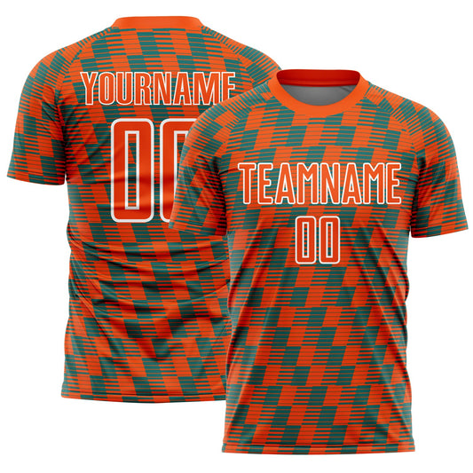Custom Orange Teal-White Line Sublimation Soccer Uniform Jersey - Main View
