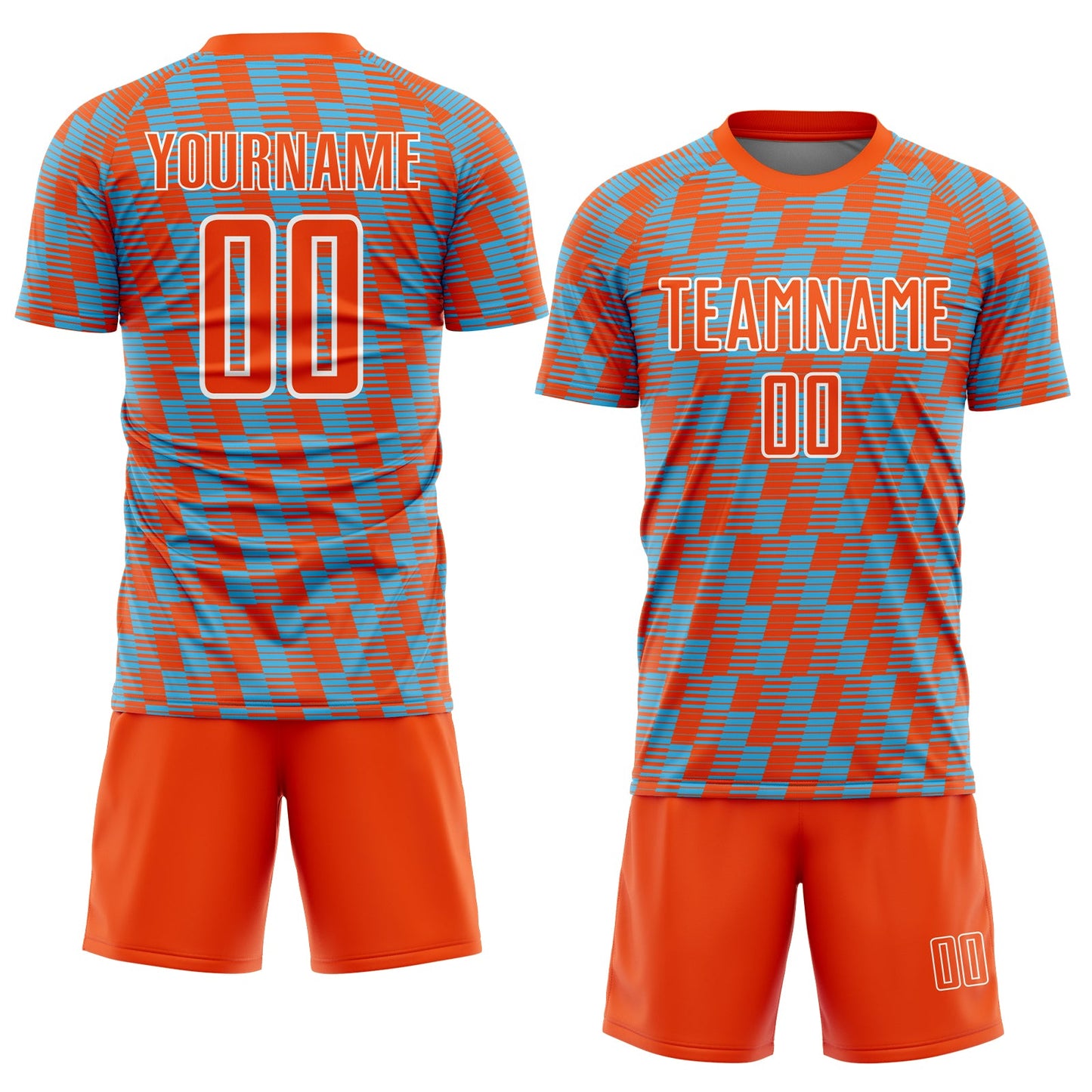 Custom Orange Sky Blue-White Line Sublimation Soccer Uniform Jersey view 2