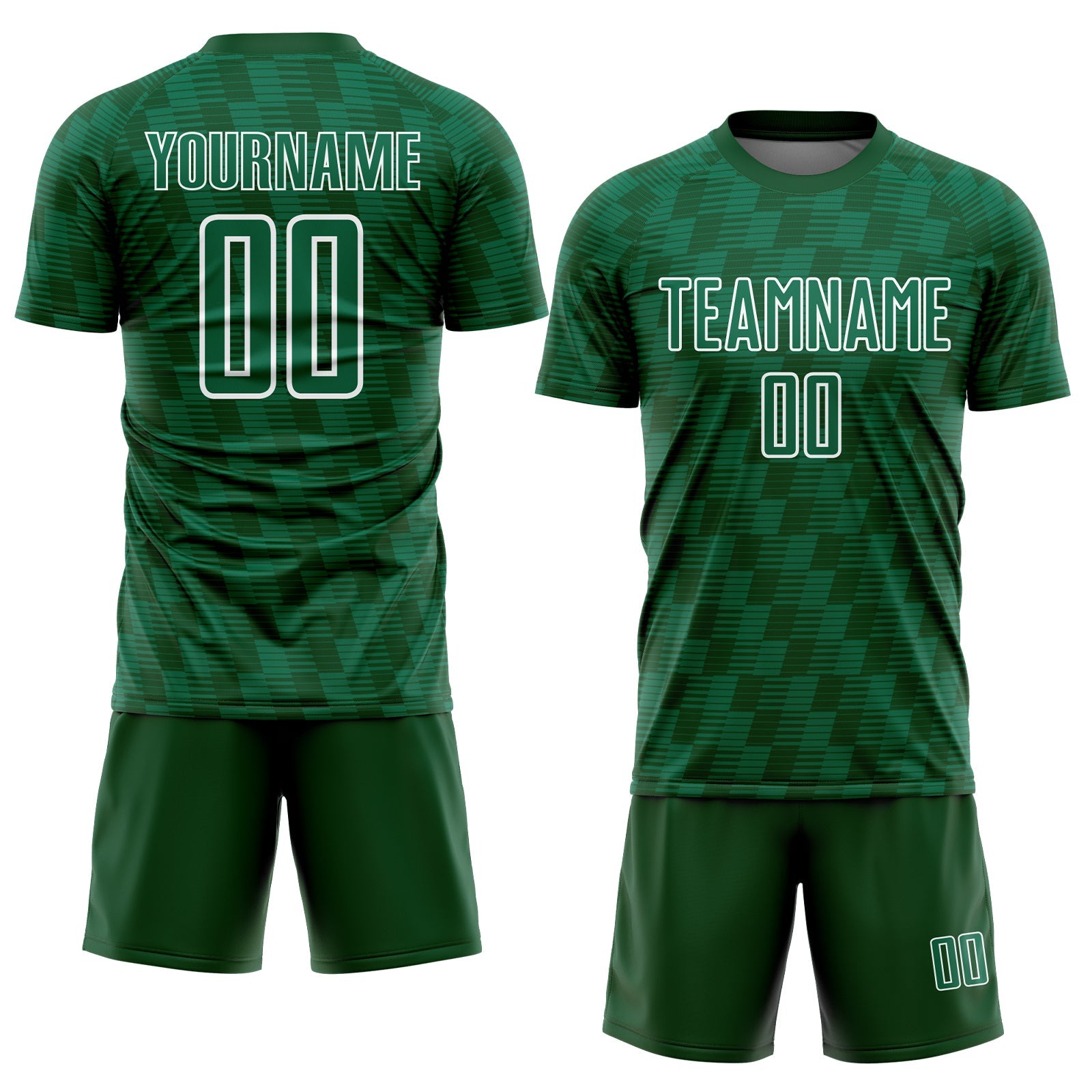 Custom Kelly Green Green-White Line Sublimation Soccer Uniform Jersey view 2