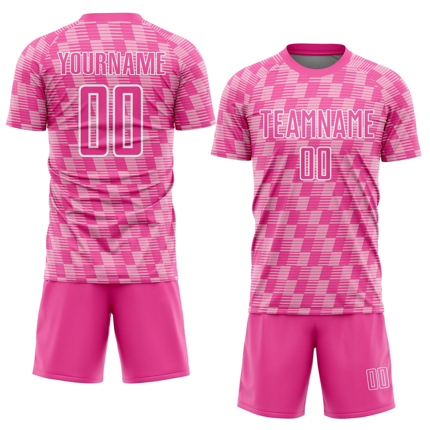 Custom Pink Light Pink-White Line Sublimation Soccer Uniform Jersey view 2