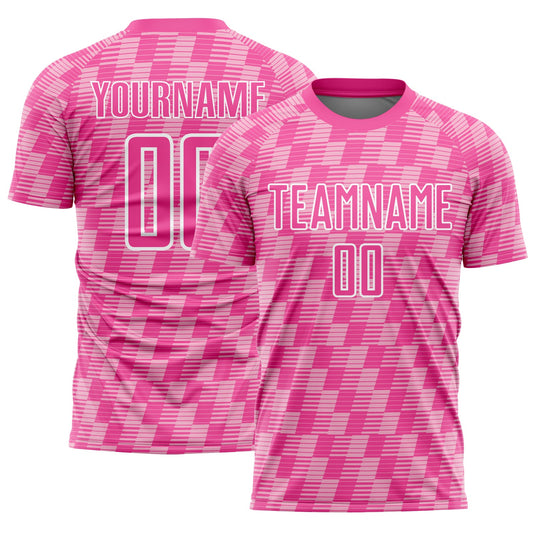 Custom Pink Light Pink-White Line Sublimation Soccer Uniform Jersey - Main View