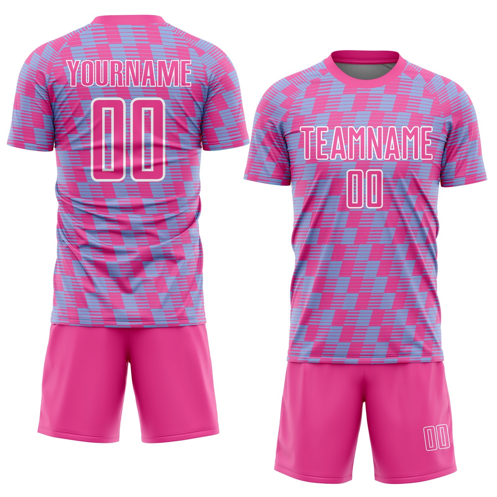 Custom Pink Light Blue-White Line Sublimation Soccer Uniform Jersey view 2