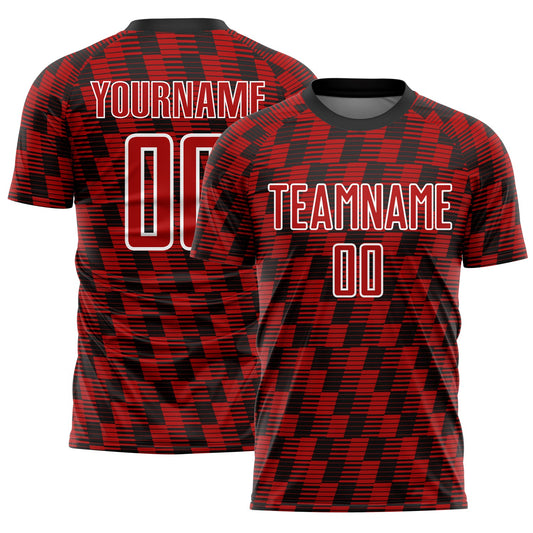 Custom Black Red-White Line Sublimation Soccer Uniform Jersey - Main View