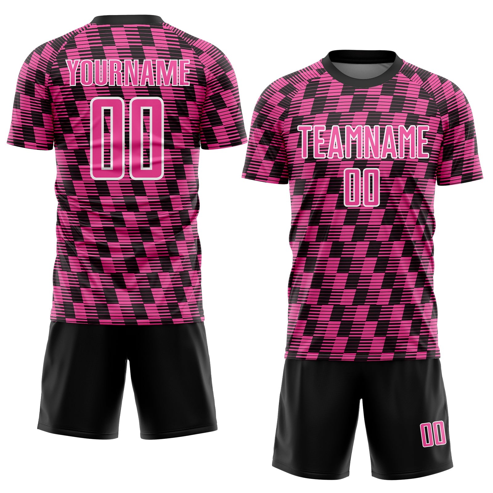 Custom Black Pink-White Line Sublimation Soccer Uniform Jersey view 2