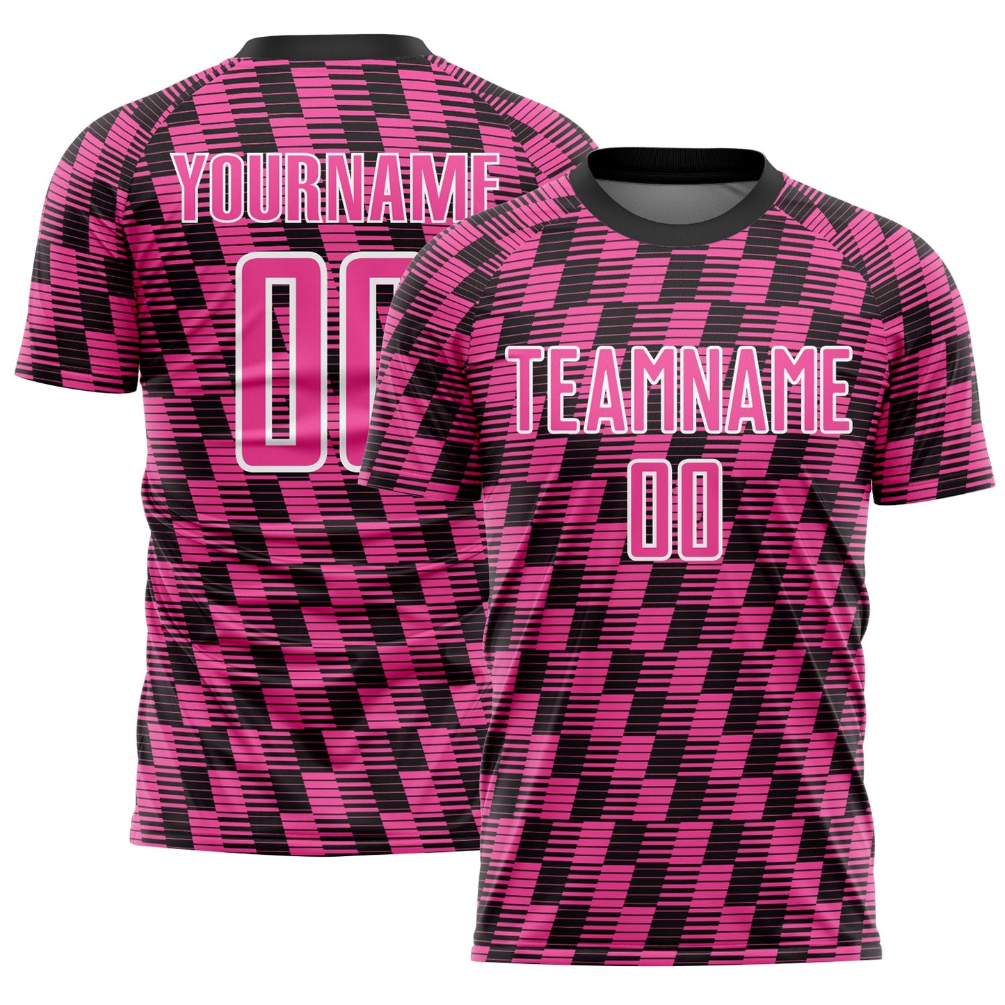 Custom Black Pink-White Line Sublimation Soccer Uniform Jersey - Main View
