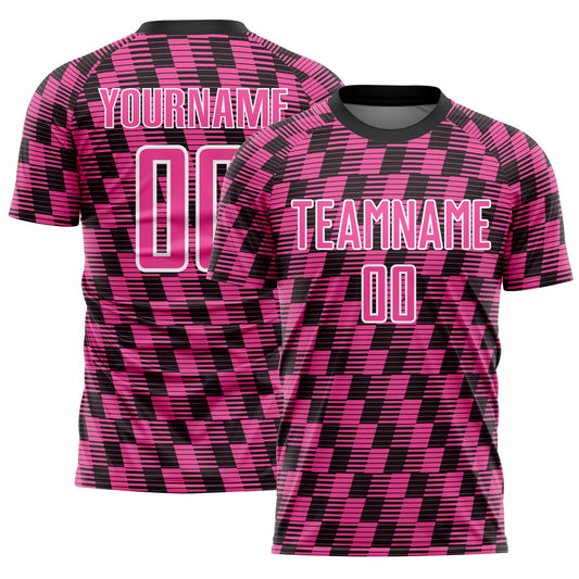 Custom Black Pink-White Line Sublimation Soccer Uniform Jersey - Main View