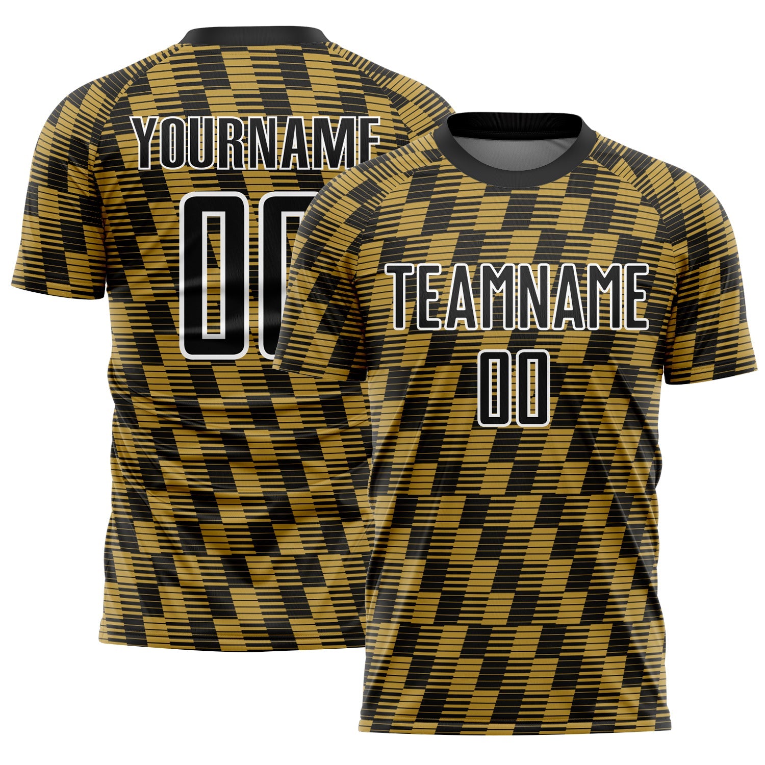 Custom Black Old Gold-White Line Sublimation Soccer Uniform Jersey - Main View