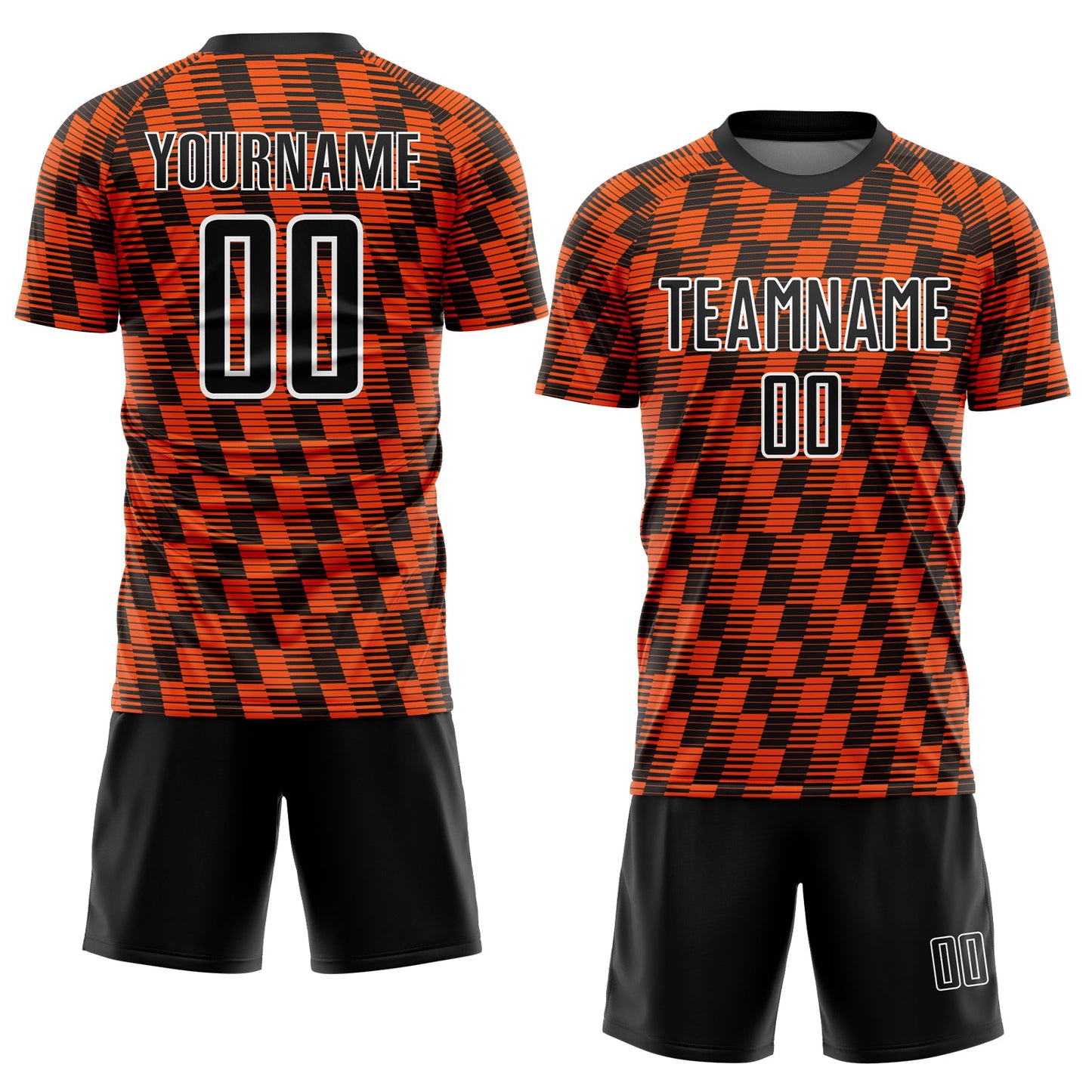 Custom Black Orange-White Line Sublimation Soccer Uniform Jersey view 2