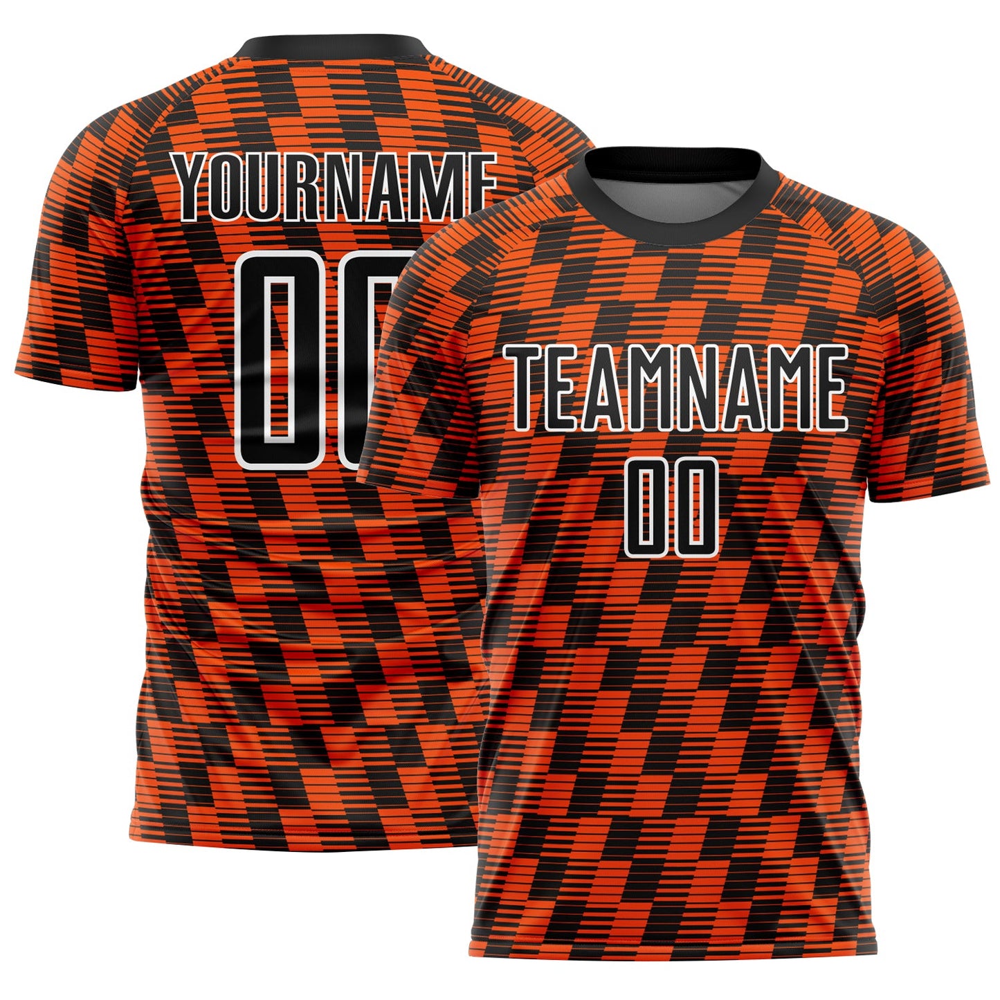 Custom Black Orange-White Line Sublimation Soccer Uniform Jersey - Main View