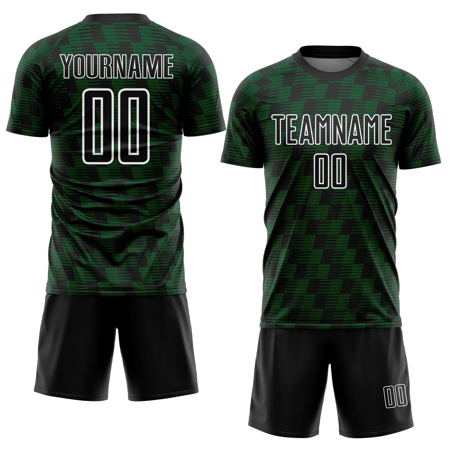 Custom Black Green-White Line Sublimation Soccer Uniform Jersey view 2