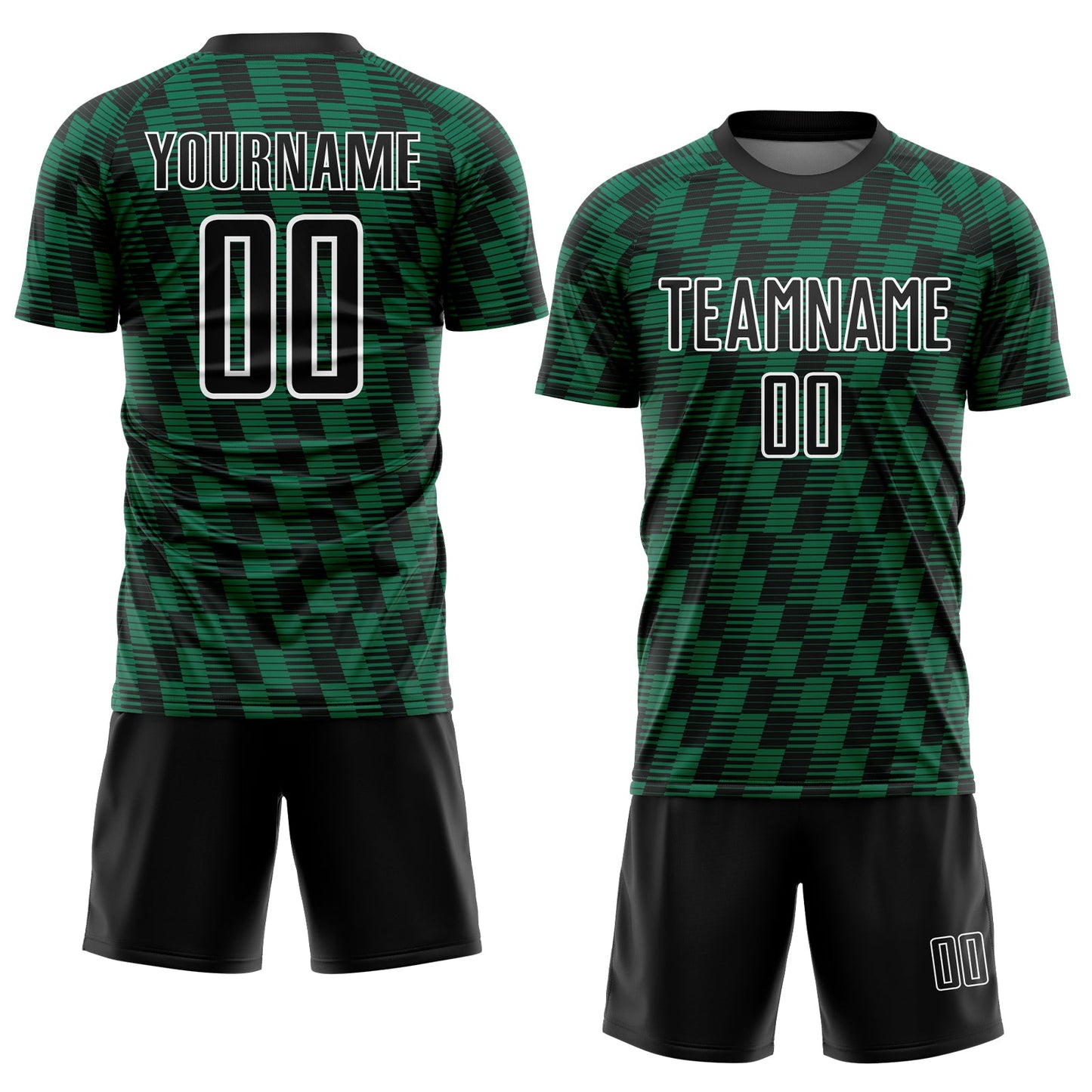 Custom Black Kelly Green-White Line Sublimation Soccer Uniform Jersey view 2