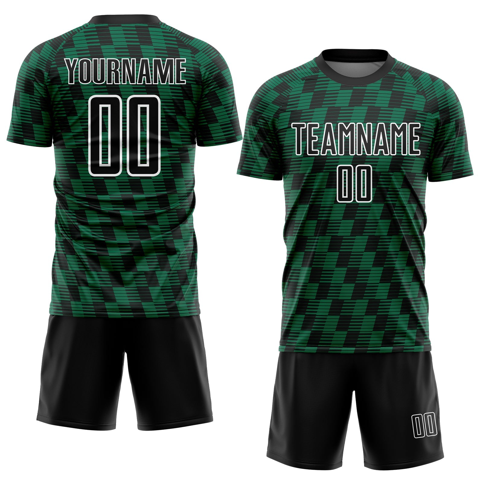 Custom Black Kelly Green-White Line Sublimation Soccer Uniform Jersey view 2