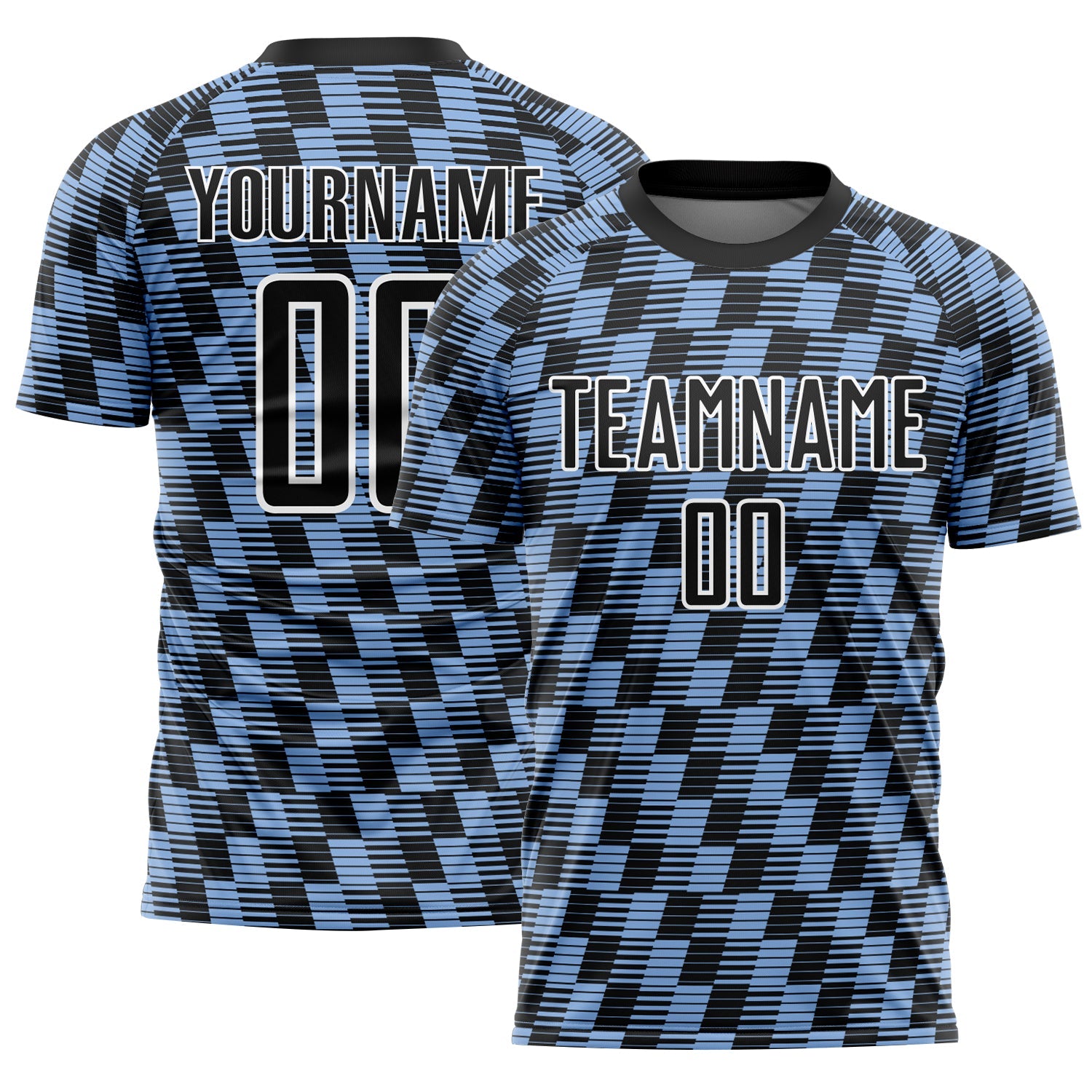 Custom Black Light Blue-White Line Sublimation Soccer Uniform Jersey - Main View