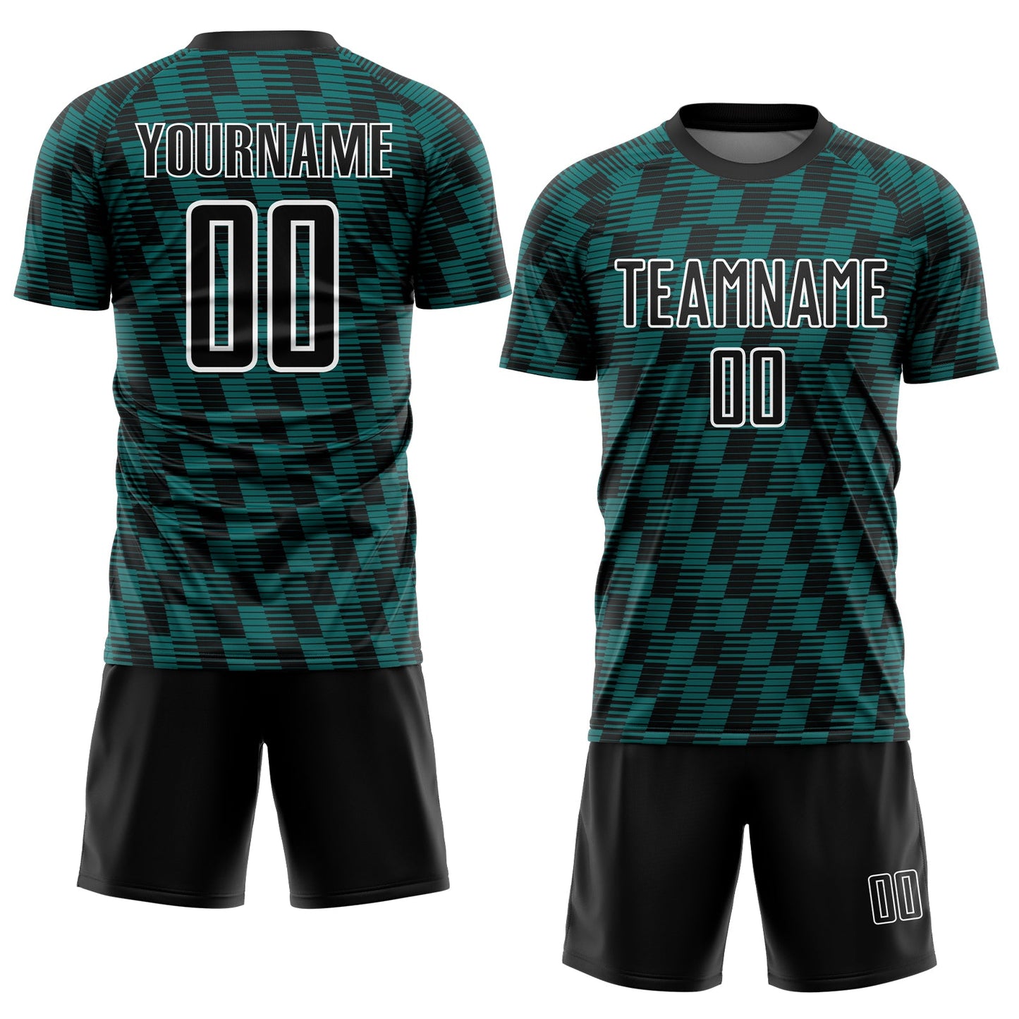 Custom Black Teal-White Line Sublimation Soccer Uniform Jersey view 2