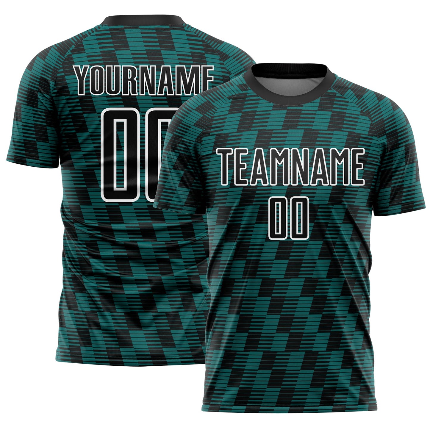 Custom Black Teal-White Line Sublimation Soccer Uniform Jersey - Main View
