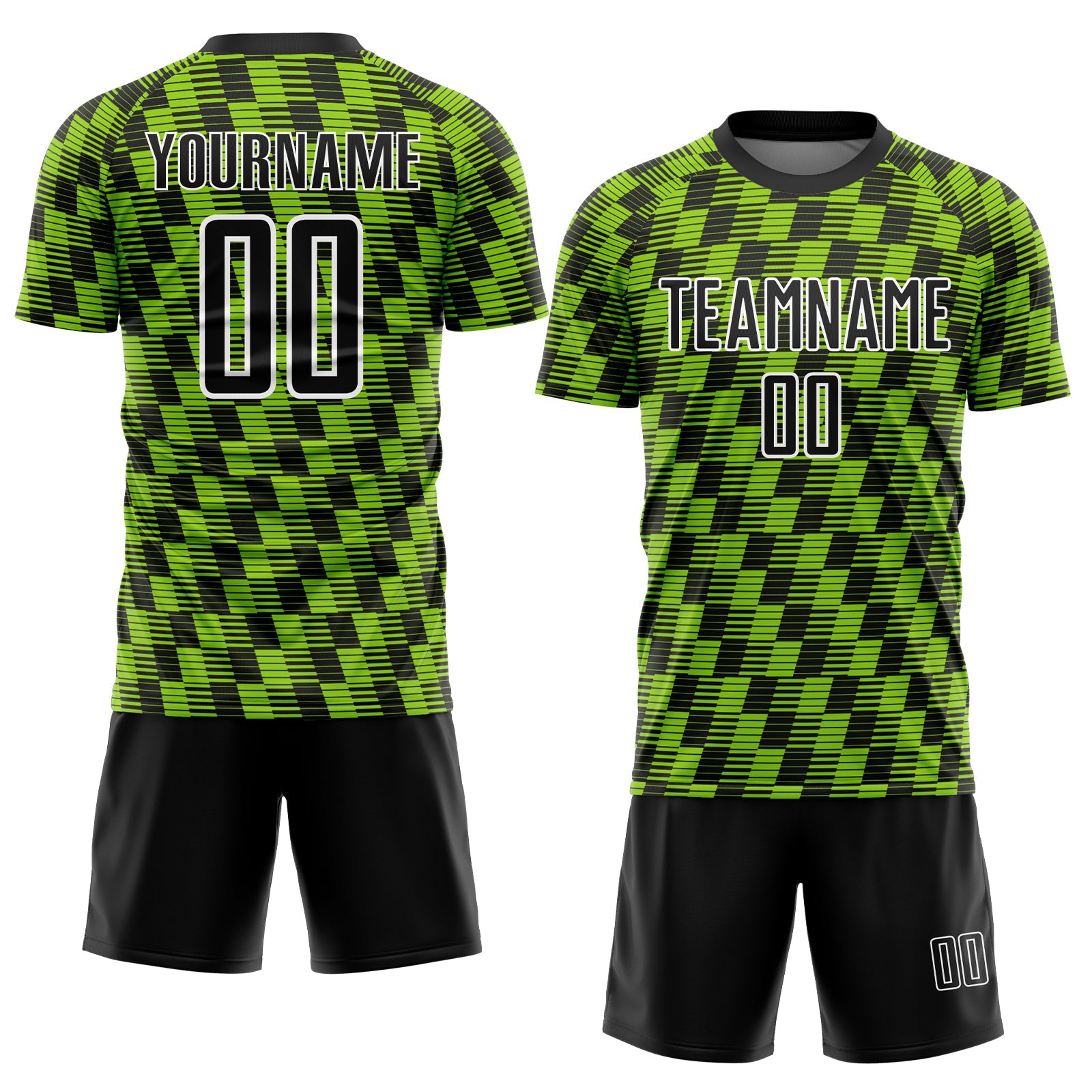 Custom Black Neon Green-White Line Sublimation Soccer Uniform Jersey view 2