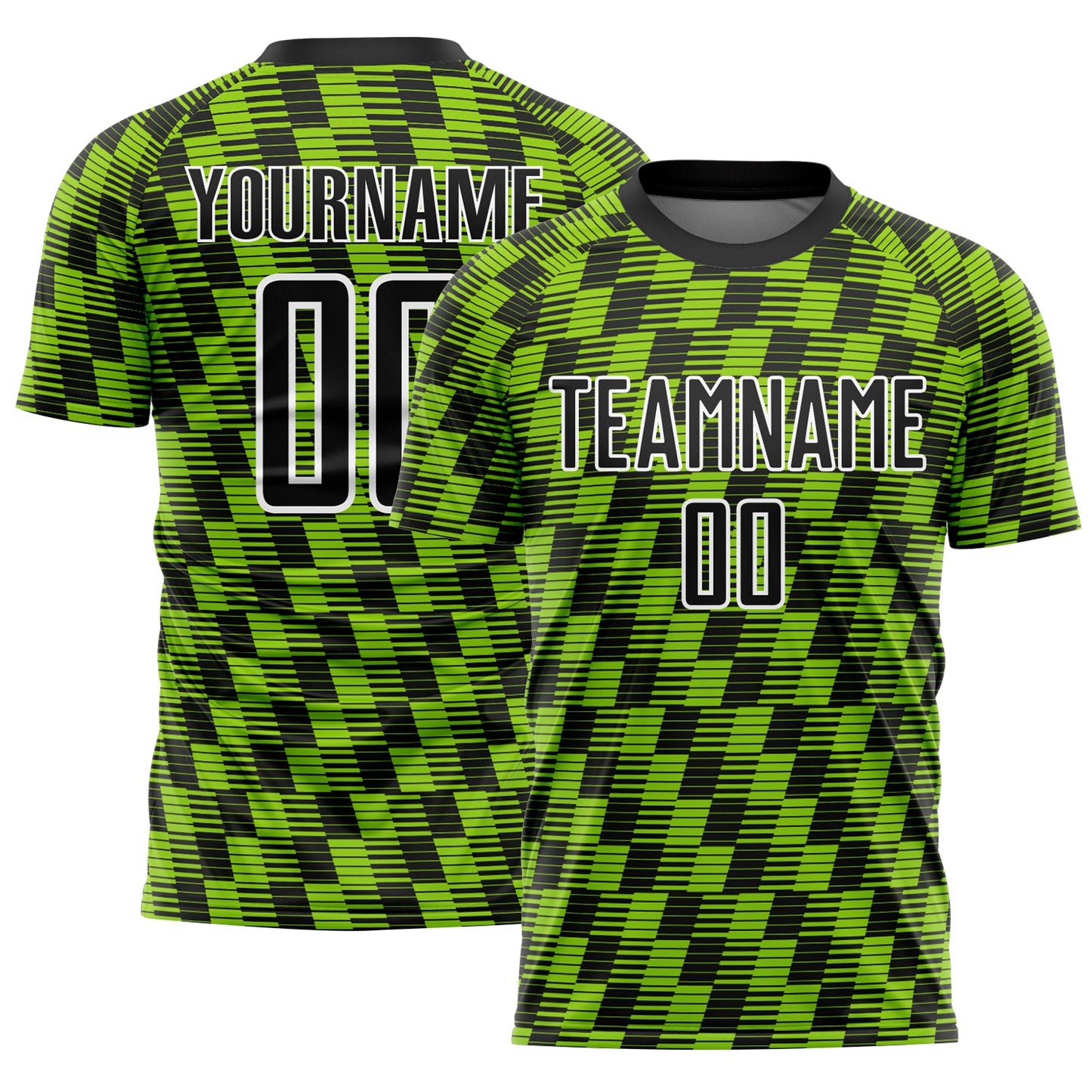 Custom Black Neon Green-White Line Sublimation Soccer Uniform Jersey - Main View