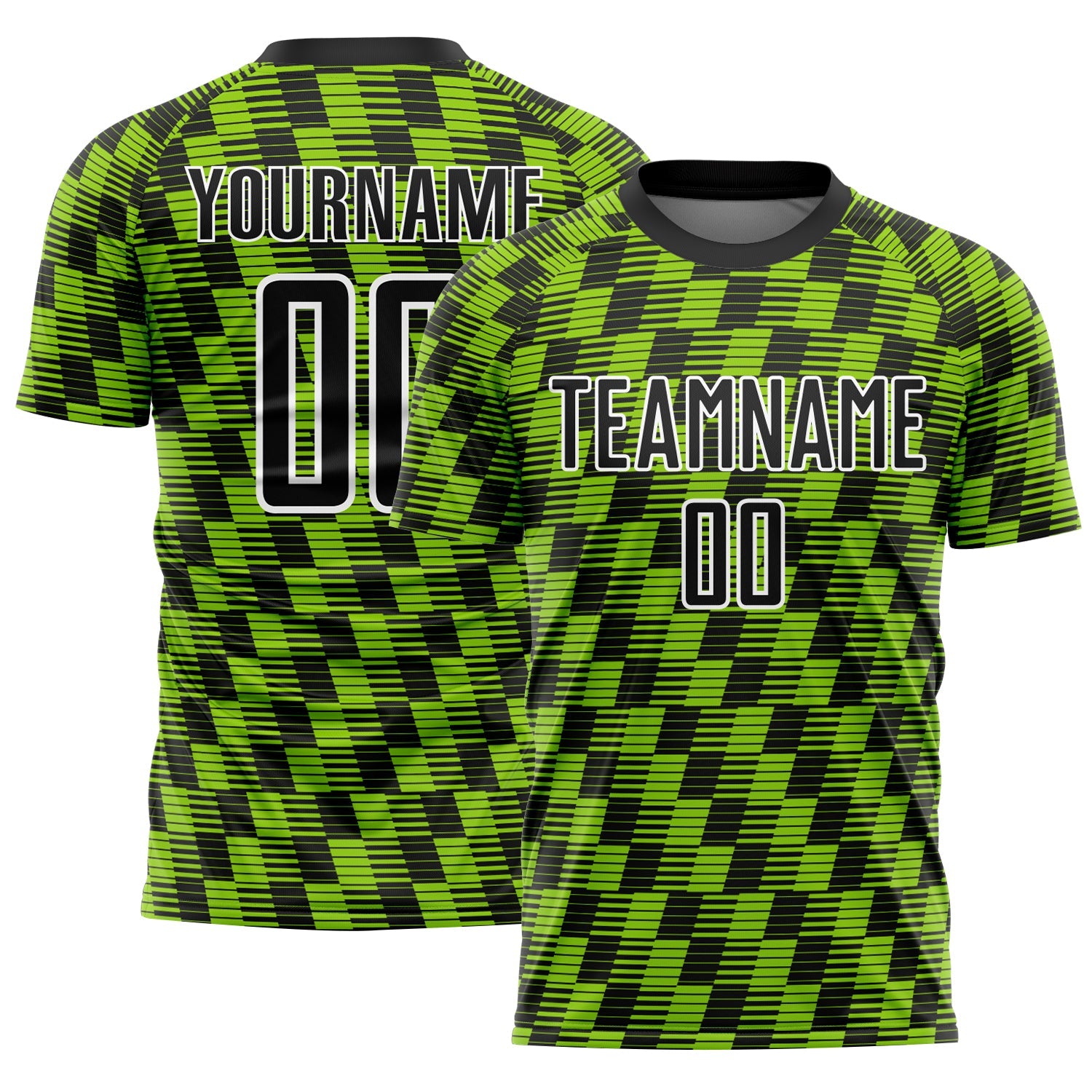 Custom Black Neon Green-White Line Sublimation Soccer Uniform Jersey - Main View