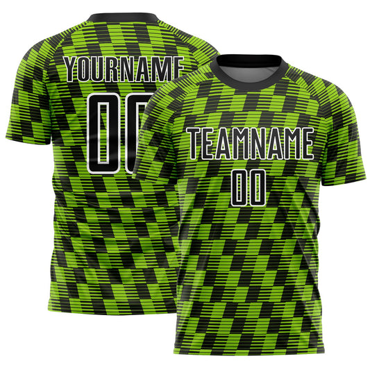 Custom Black Neon Green-White Line Sublimation Soccer Uniform Jersey - Main View