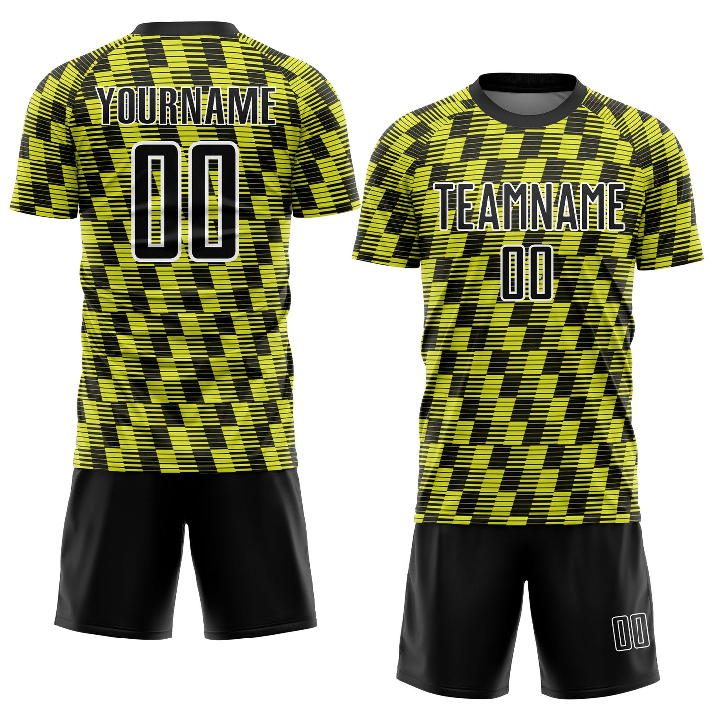 Custom Black Neon Yellow-White Line Sublimation Soccer Uniform Jersey view 2