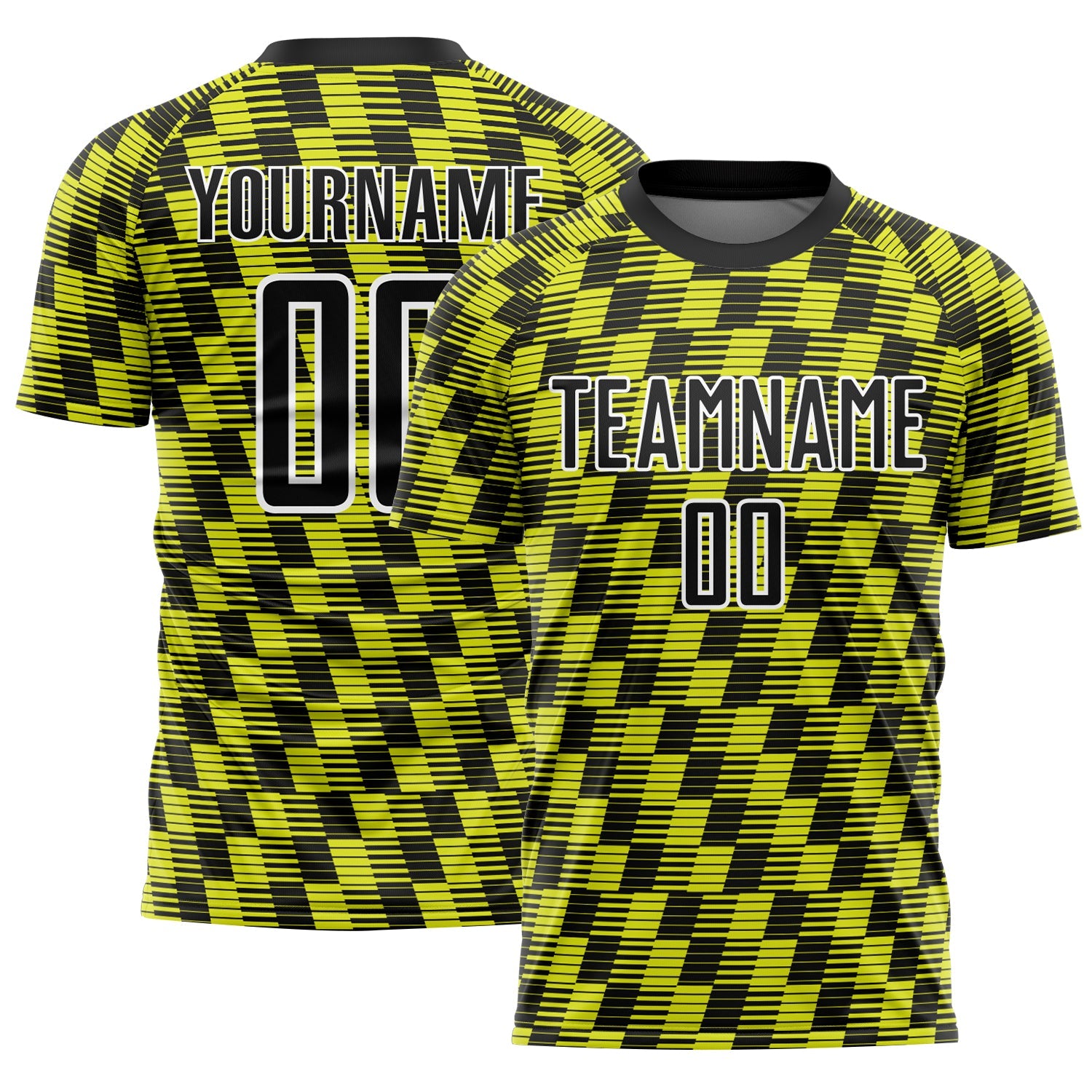 Custom Black Neon Yellow-White Line Sublimation Soccer Uniform Jersey - Main View
