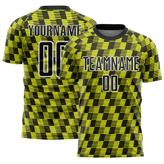 Custom Black Neon Yellow-White Line Sublimation Soccer Uniform Jersey - Main View