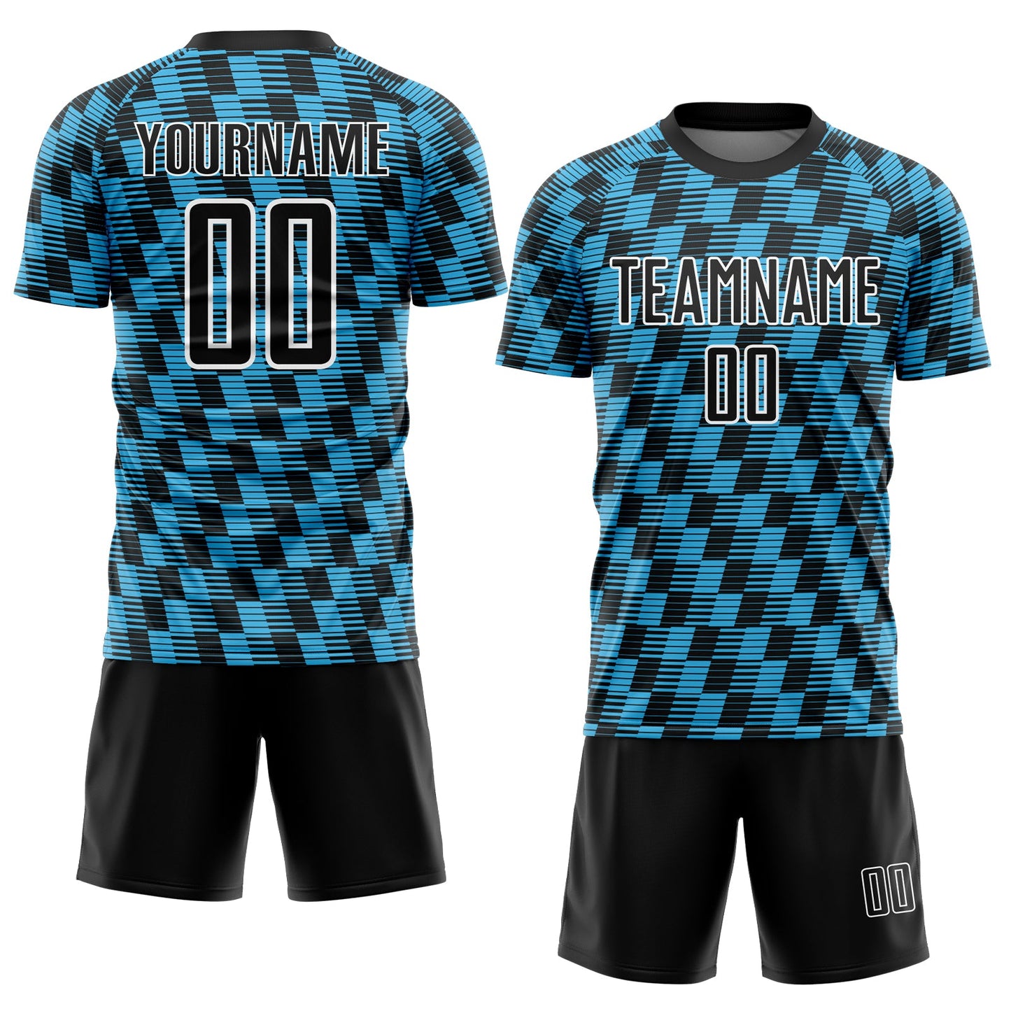 Custom Black Sky Blue-White Line Sublimation Soccer Uniform Jersey view 2