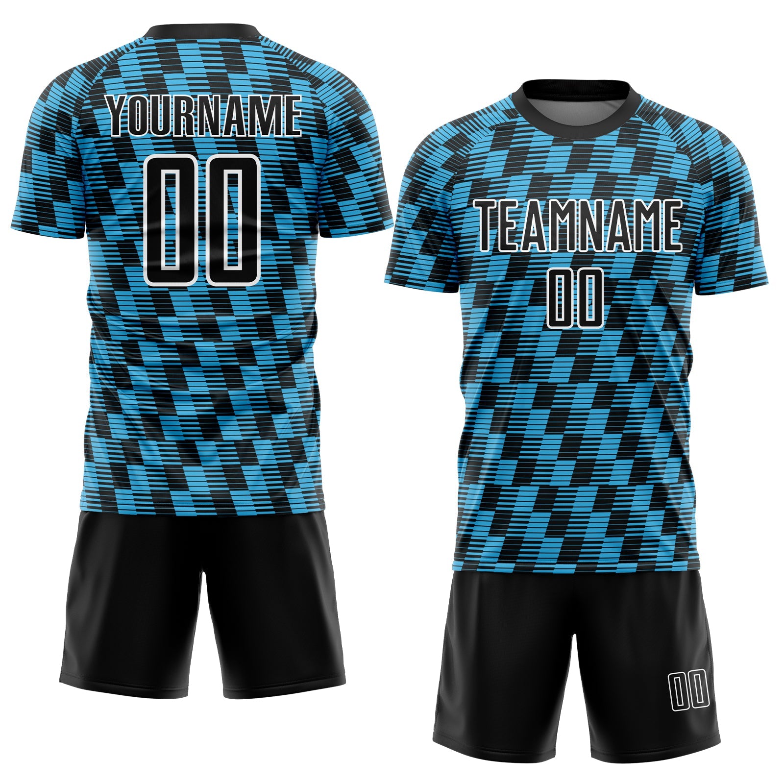 Custom Black Sky Blue-White Line Sublimation Soccer Uniform Jersey view 2