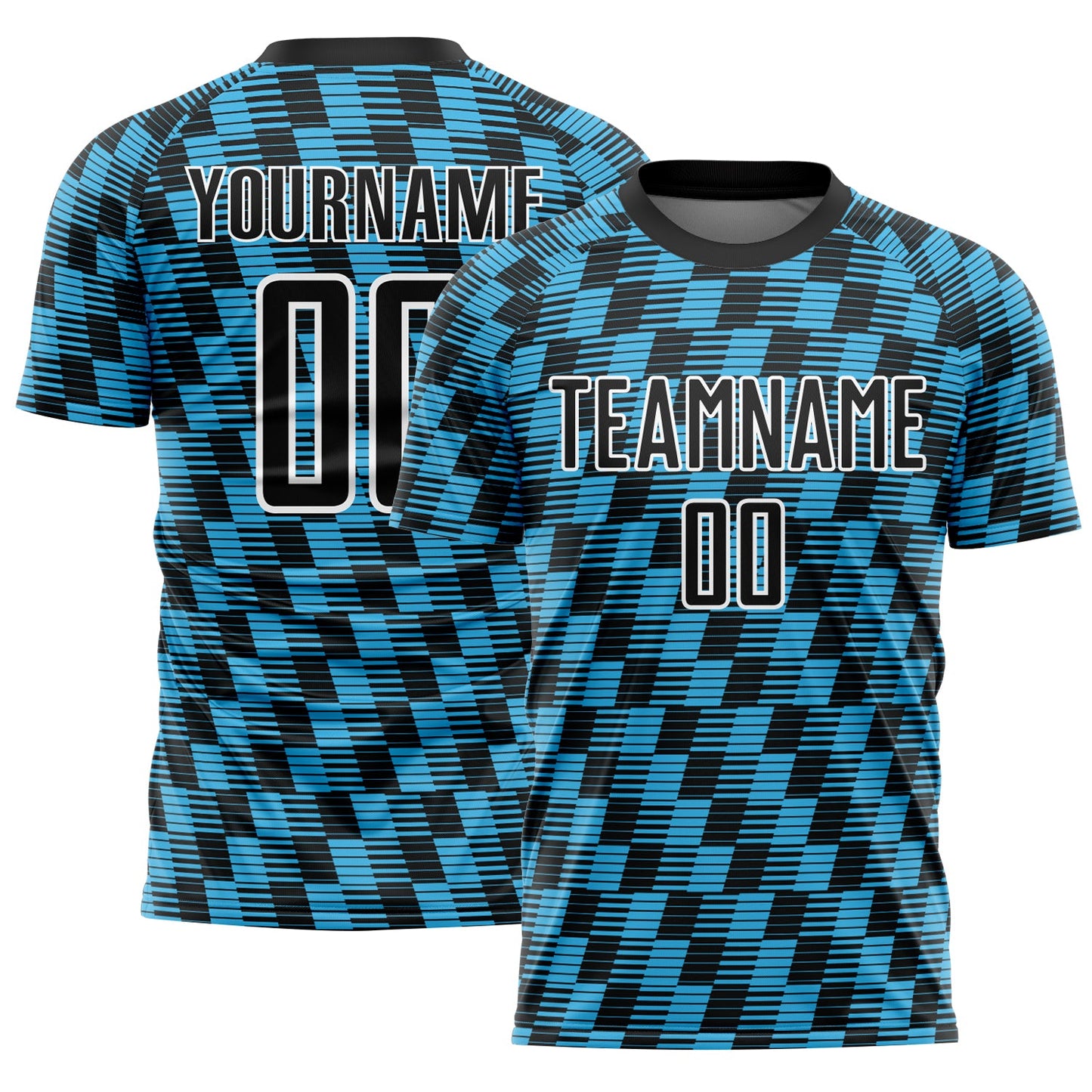 Custom Black Sky Blue-White Line Sublimation Soccer Uniform Jersey - Main View