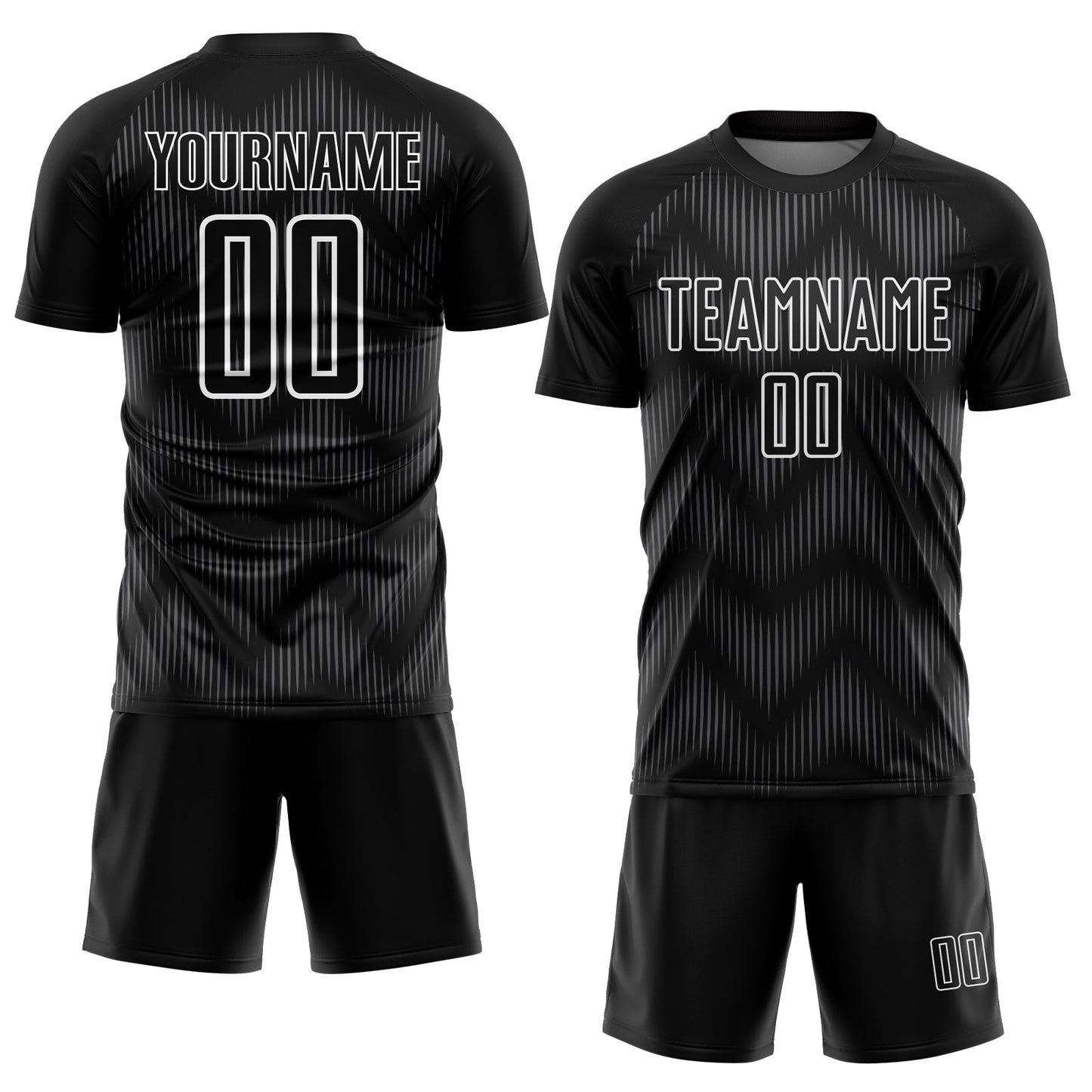 Custom Black Steel Gray-White Line Sublimation Soccer Uniform Jersey view 2