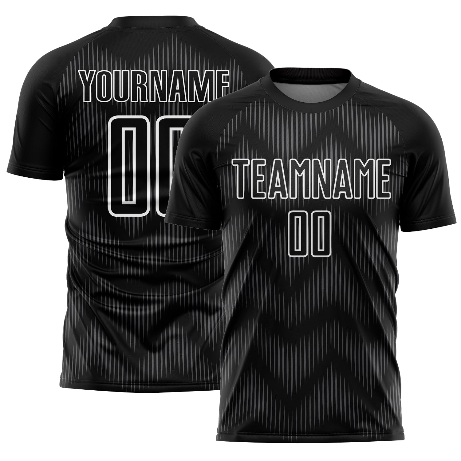 Custom Black Steel Gray-White Line Sublimation Soccer Uniform Jersey - Main View