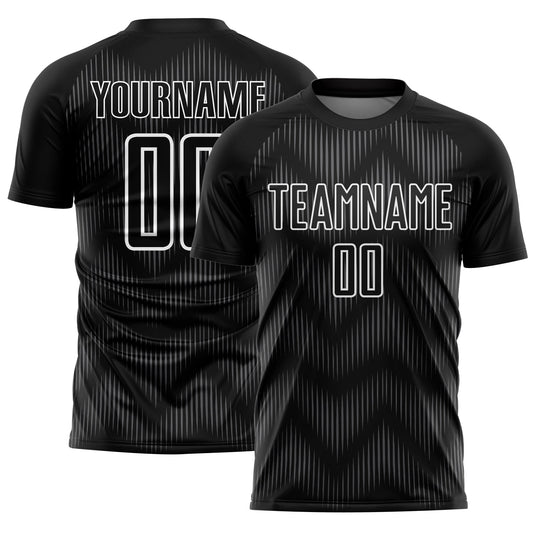 Custom Black Steel Gray-White Line Sublimation Soccer Uniform Jersey - Main View