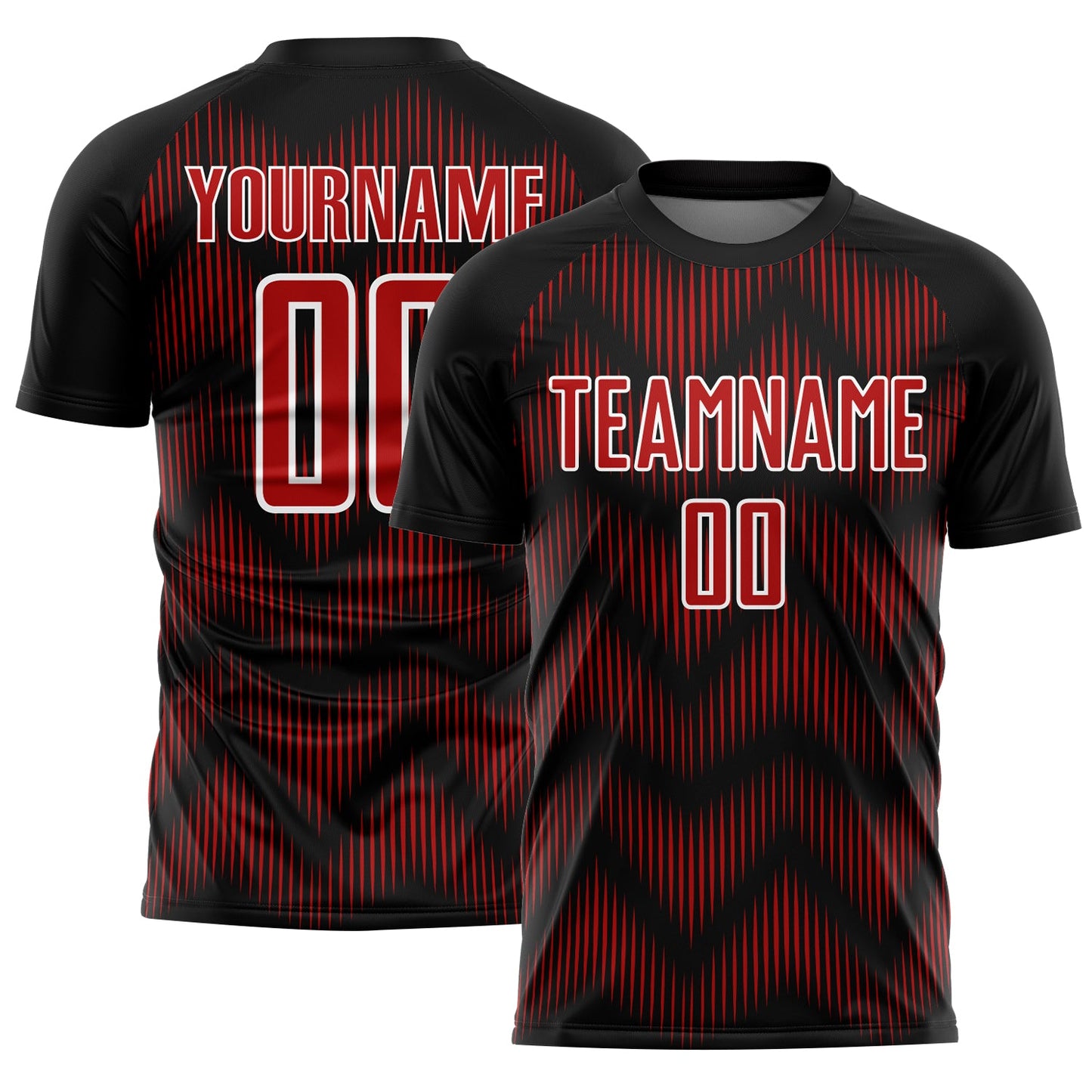 Custom Black Red-White Line Sublimation Soccer Uniform Jersey - Main View