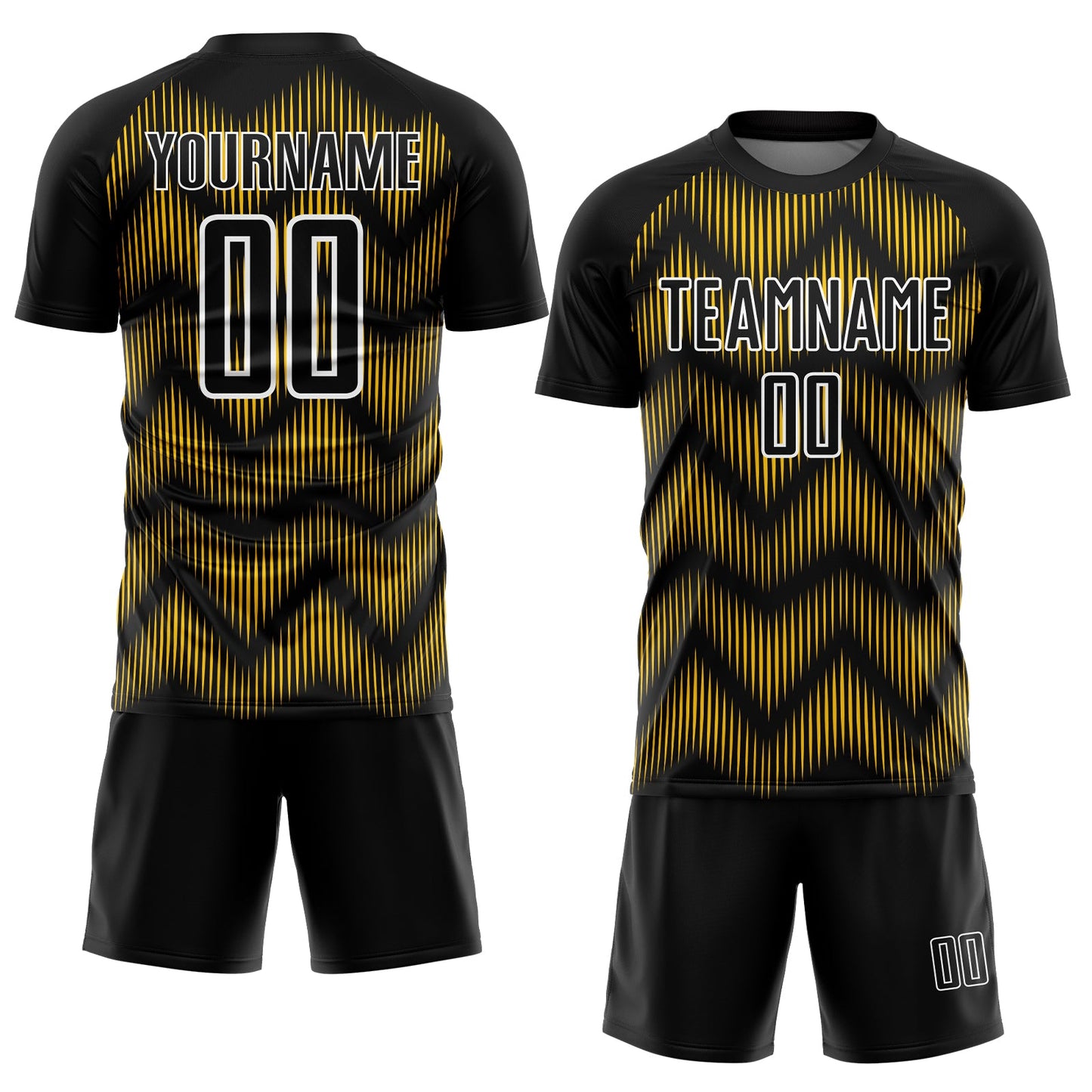 Custom Black Yellow-White Line Sublimation Soccer Uniform Jersey view 2