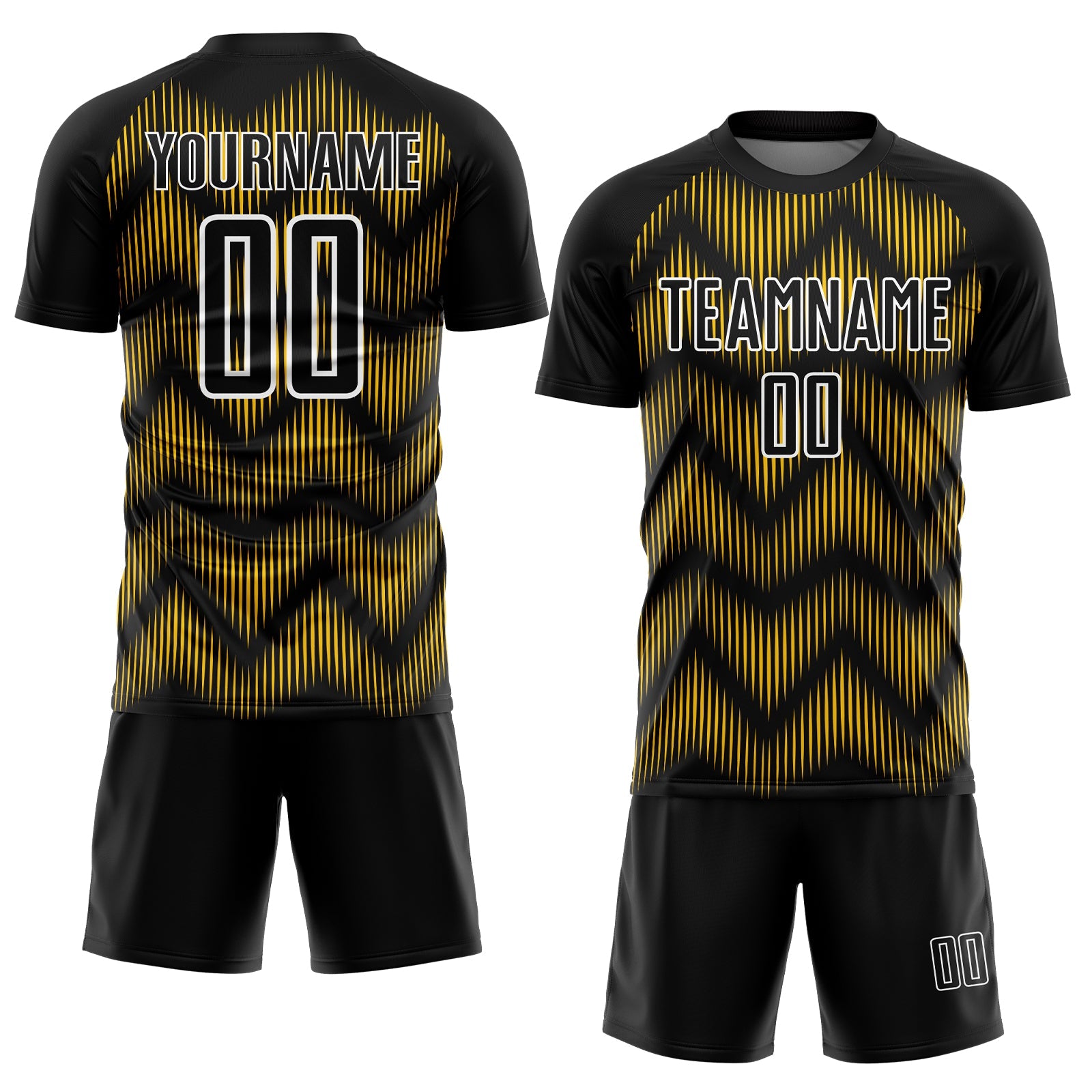 Custom Black Yellow-White Line Sublimation Soccer Uniform Jersey view 2