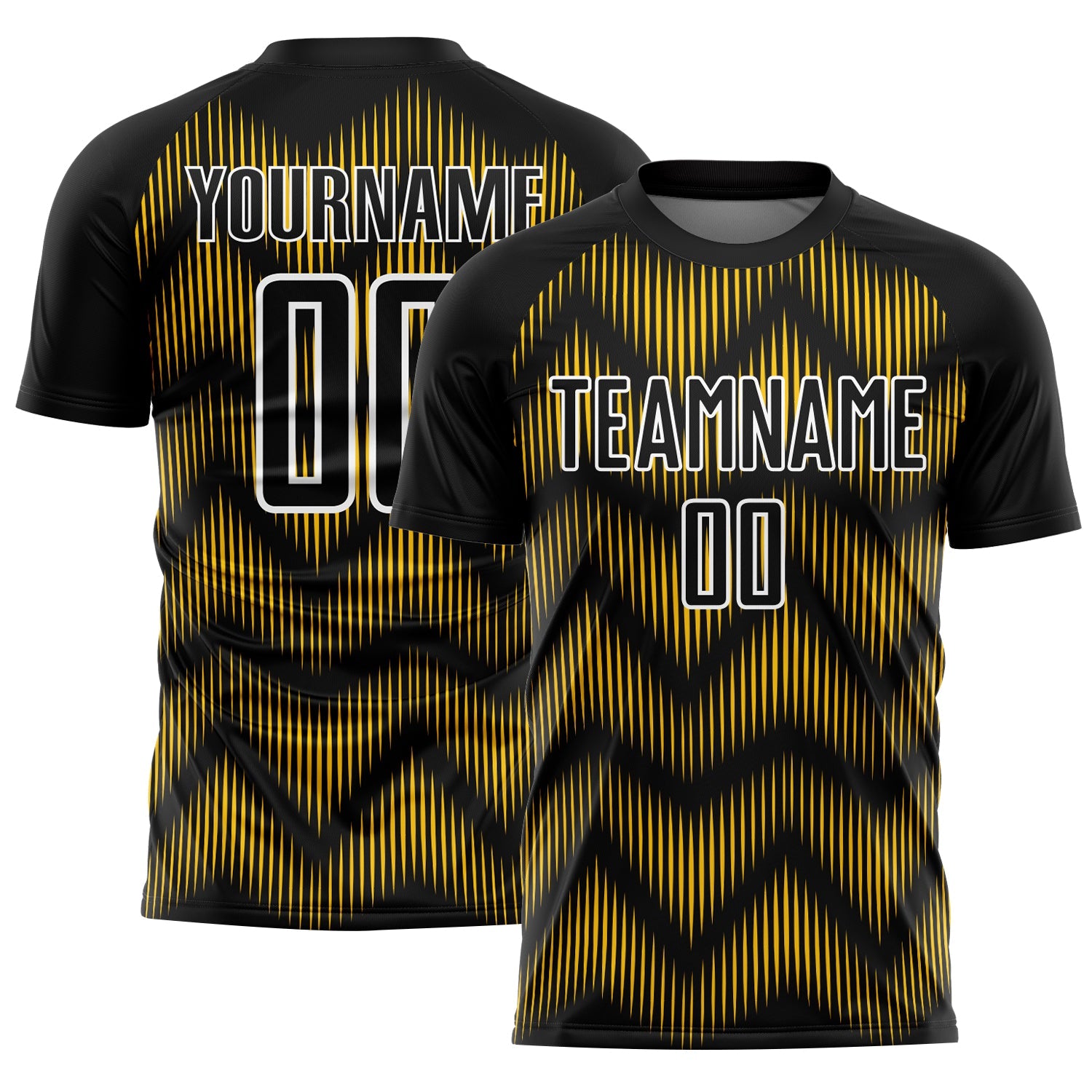 Custom Black Yellow-White Line Sublimation Soccer Uniform Jersey - Main View